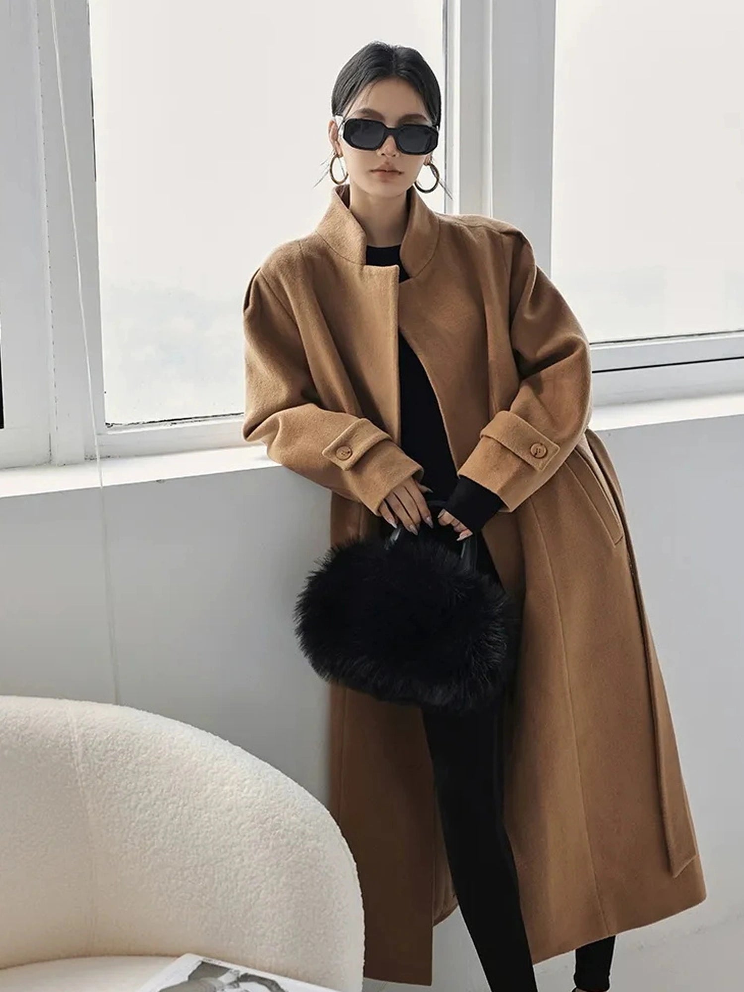 FU FRESH UP Long Wool Double Breasted Trench Coat