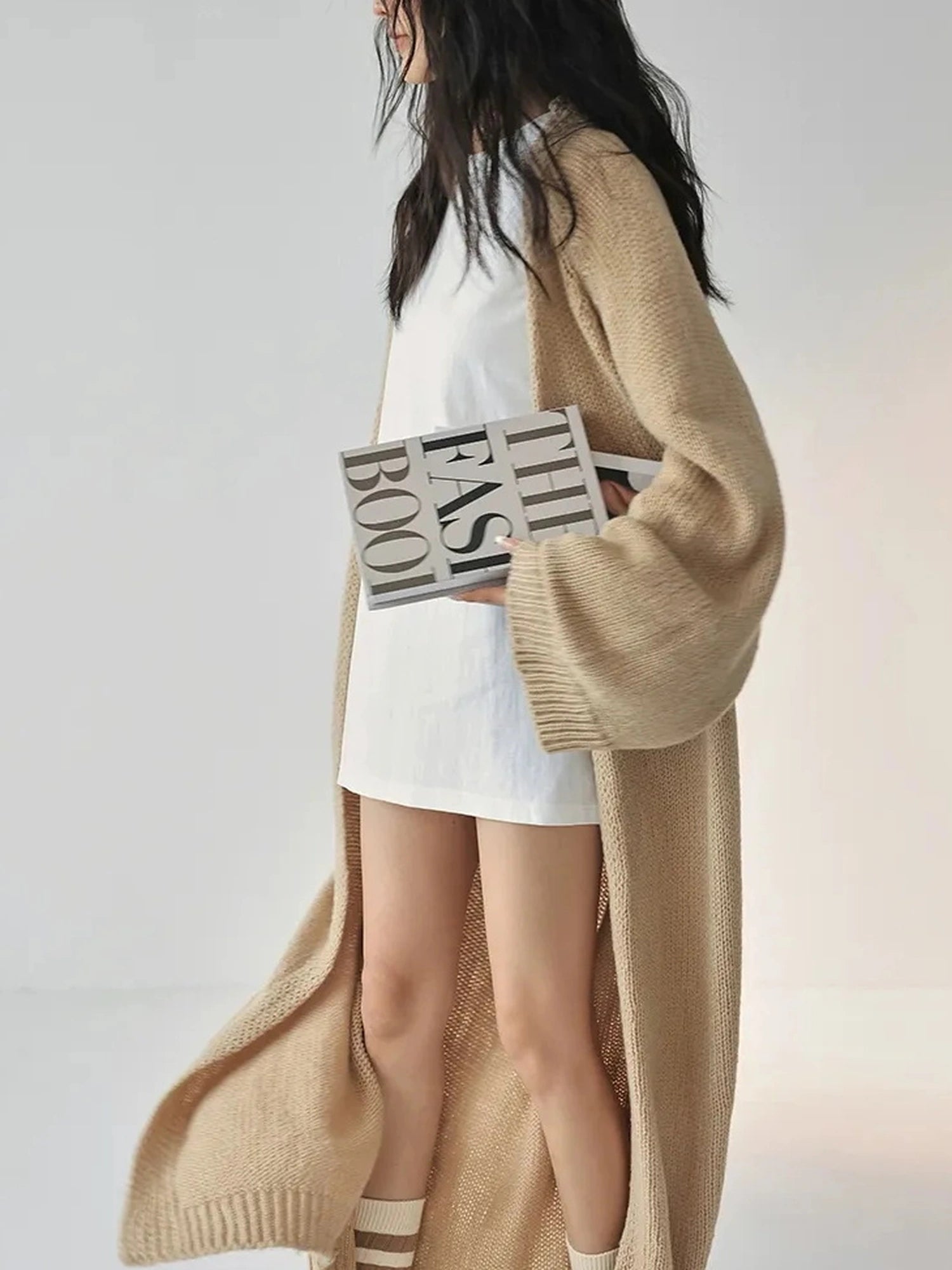 FU FRESH UP Long Wool Mohair Knit Cardigan Coat
