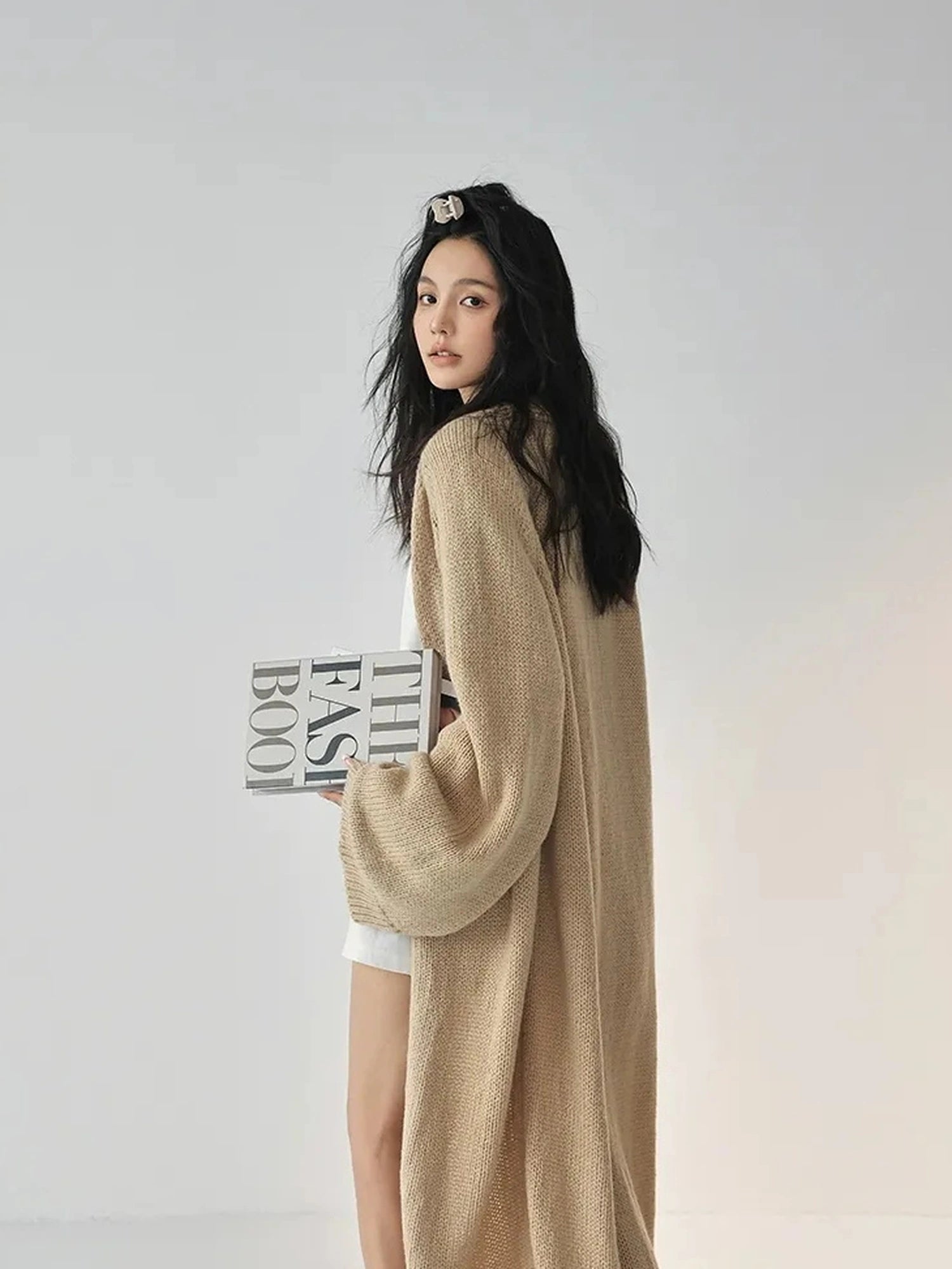 FU FRESH UP Long Wool Mohair Knit Cardigan Coat