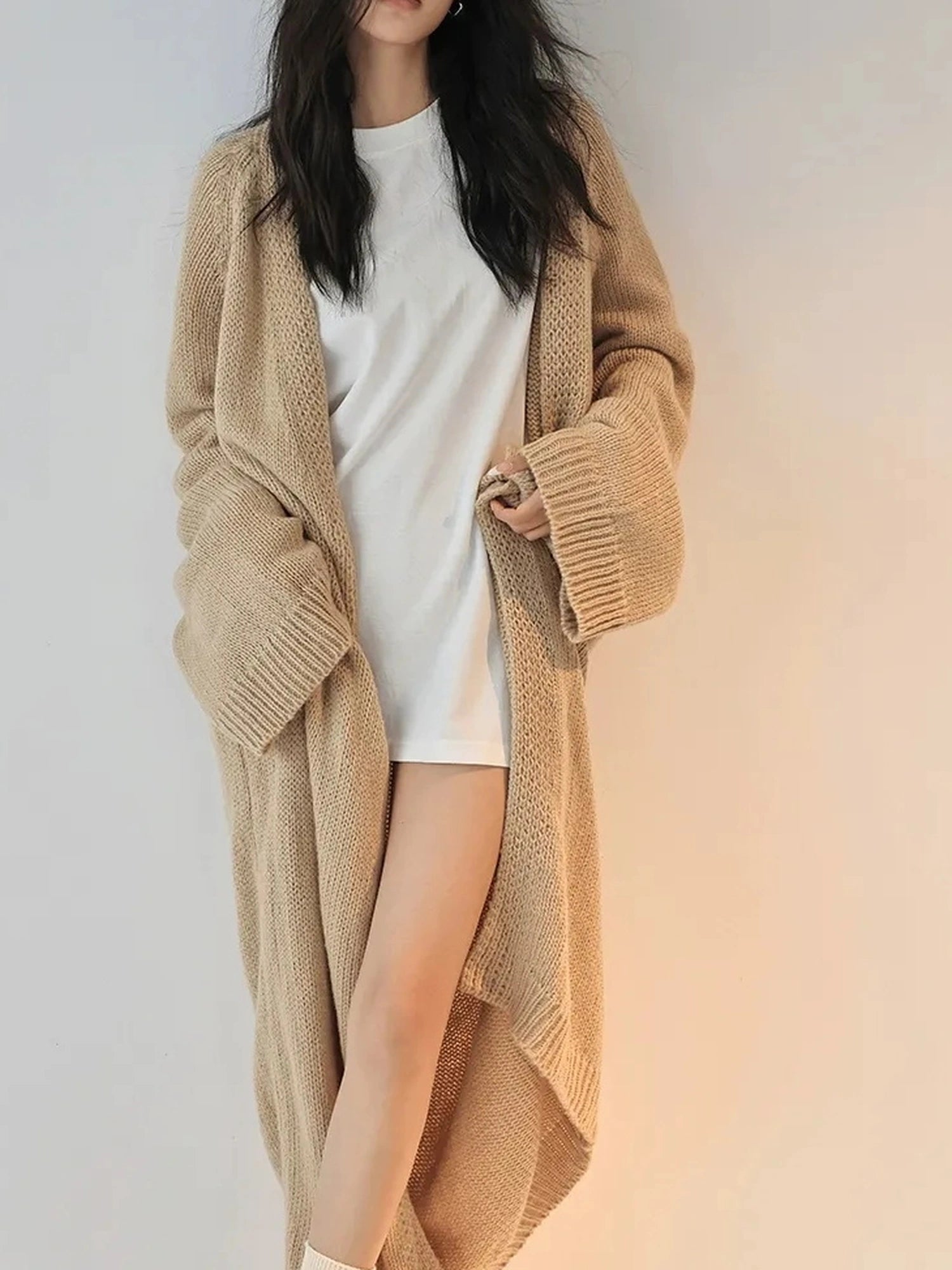 FU FRESH UP Long Wool Mohair Knit Cardigan Coat