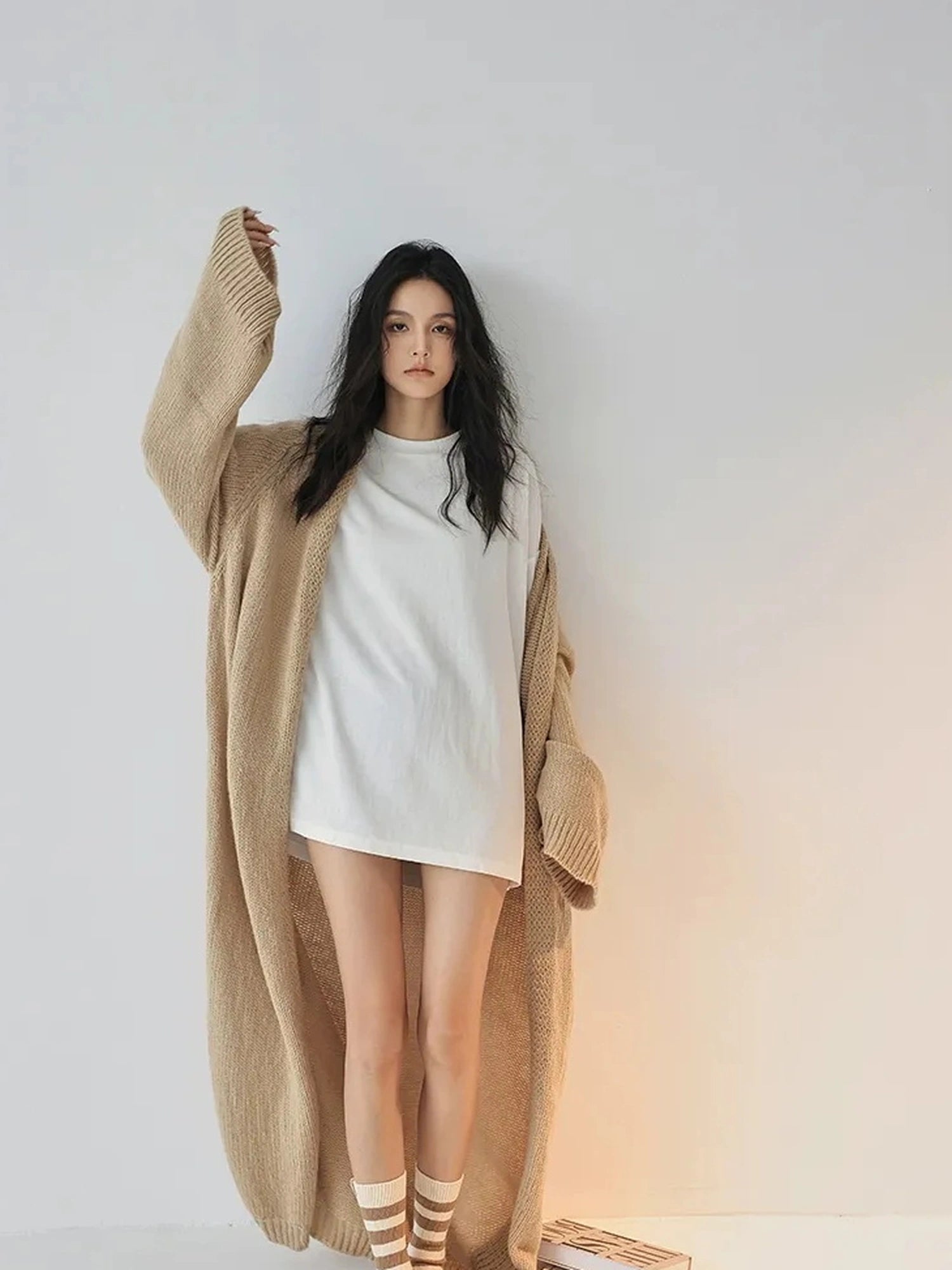 FU FRESH UP Long Wool Mohair Knit Cardigan Coat
