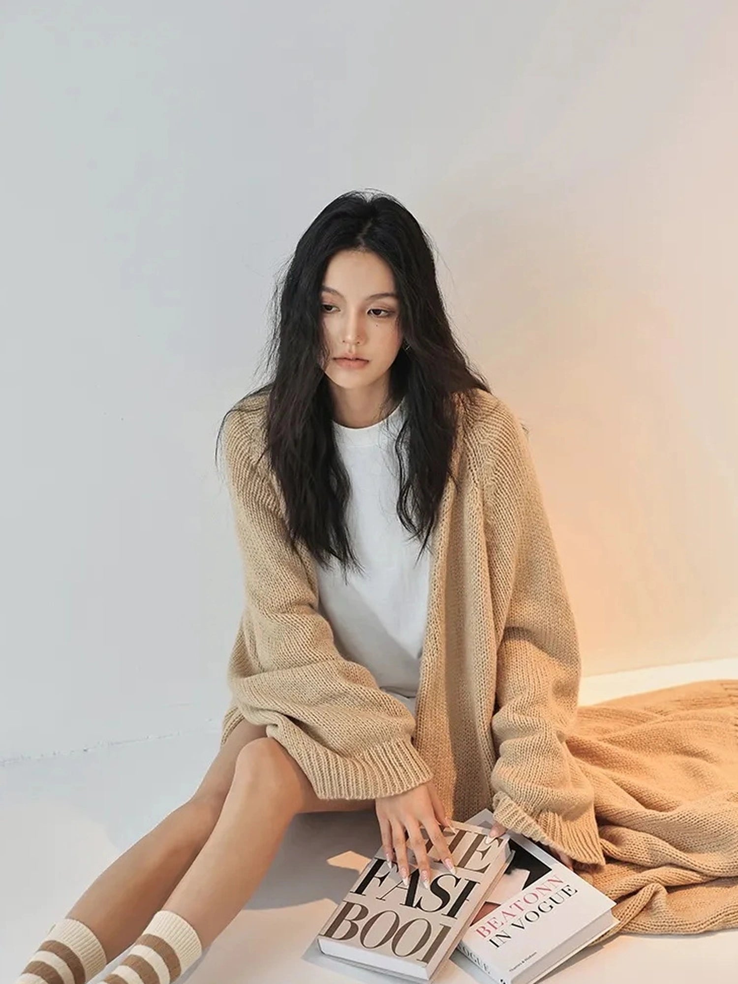 FU FRESH UP Long Wool Mohair Knit Cardigan Coat