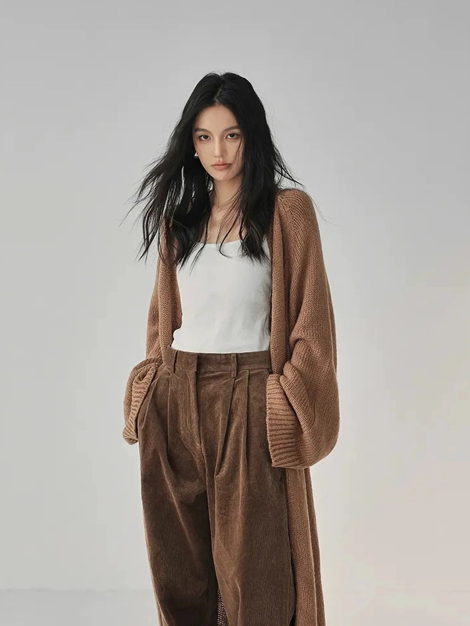 FU FRESH UP Long Wool Mohair Knit Cardigan Coat