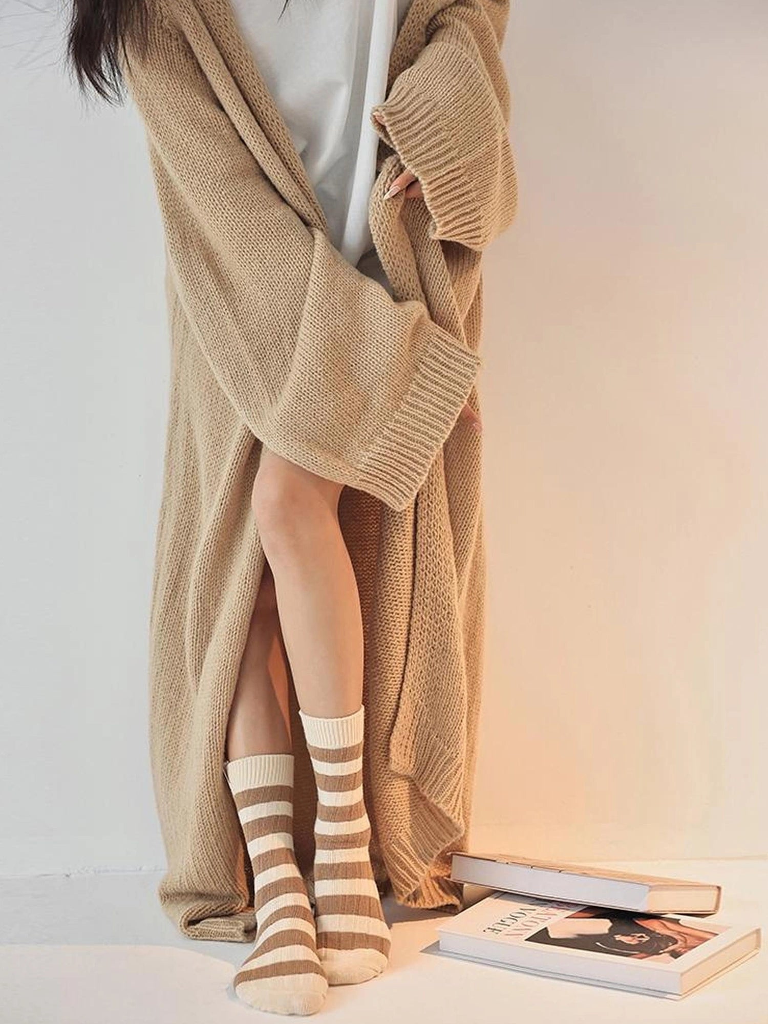 FU FRESH UP Long Wool Mohair Knit Cardigan Coat