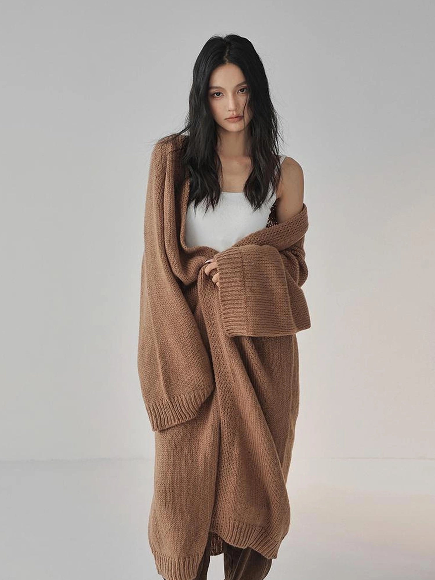 FU FRESH UP Long Wool Mohair Knit Cardigan Coat