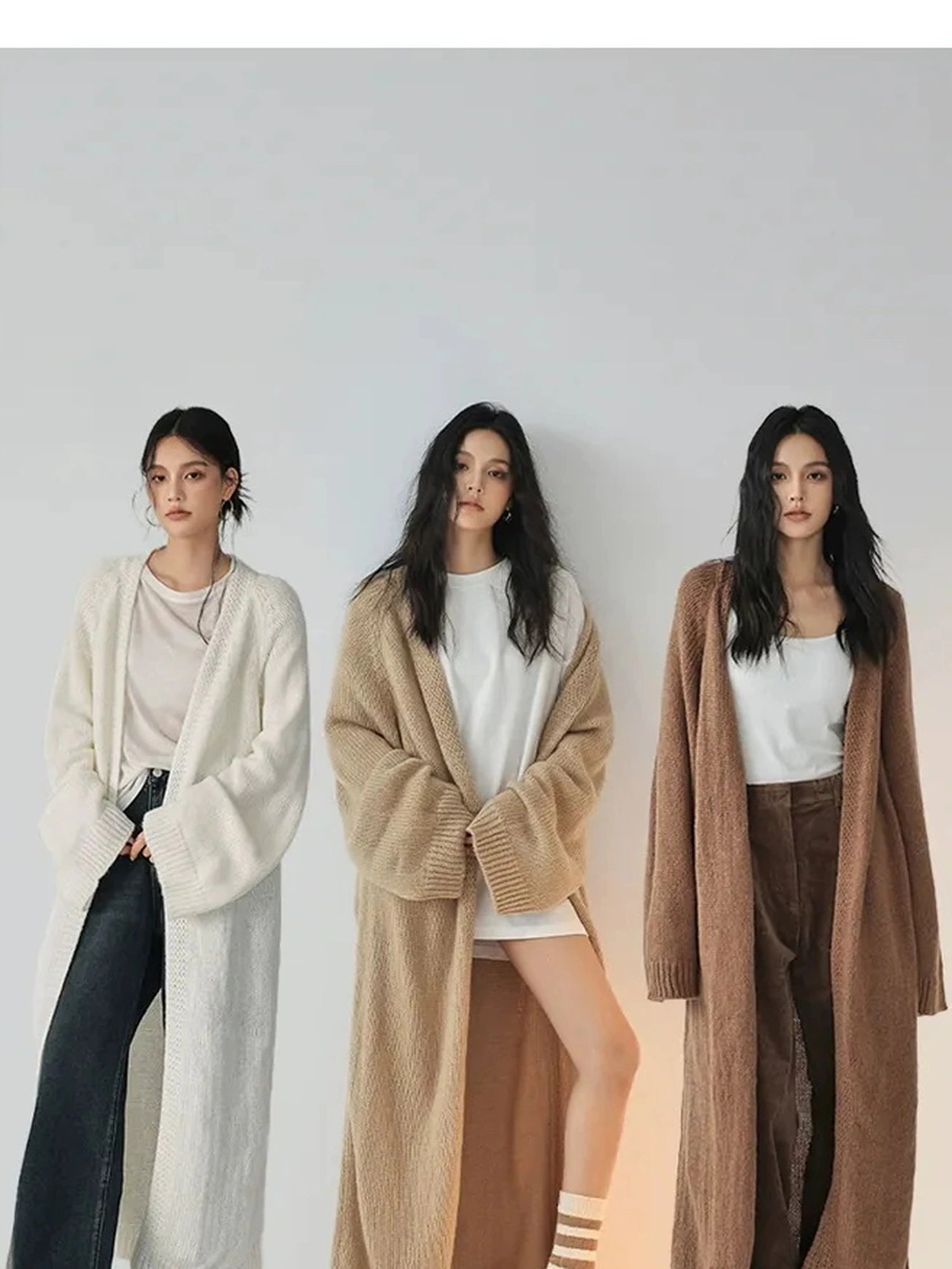 FU FRESH UP Long Wool Mohair Knit Cardigan Coat