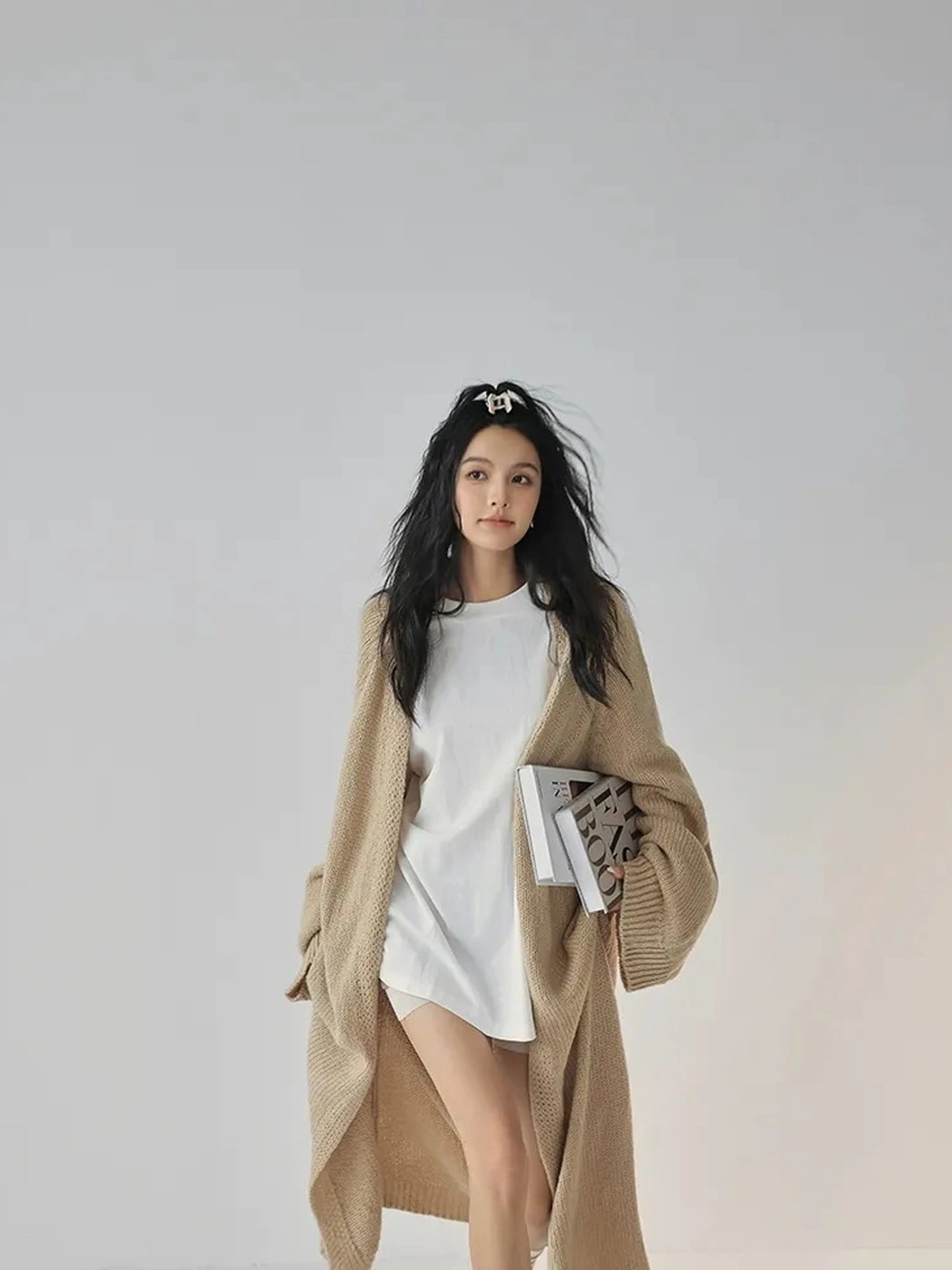 FU FRESH UP Long Wool Mohair Knit Cardigan Coat