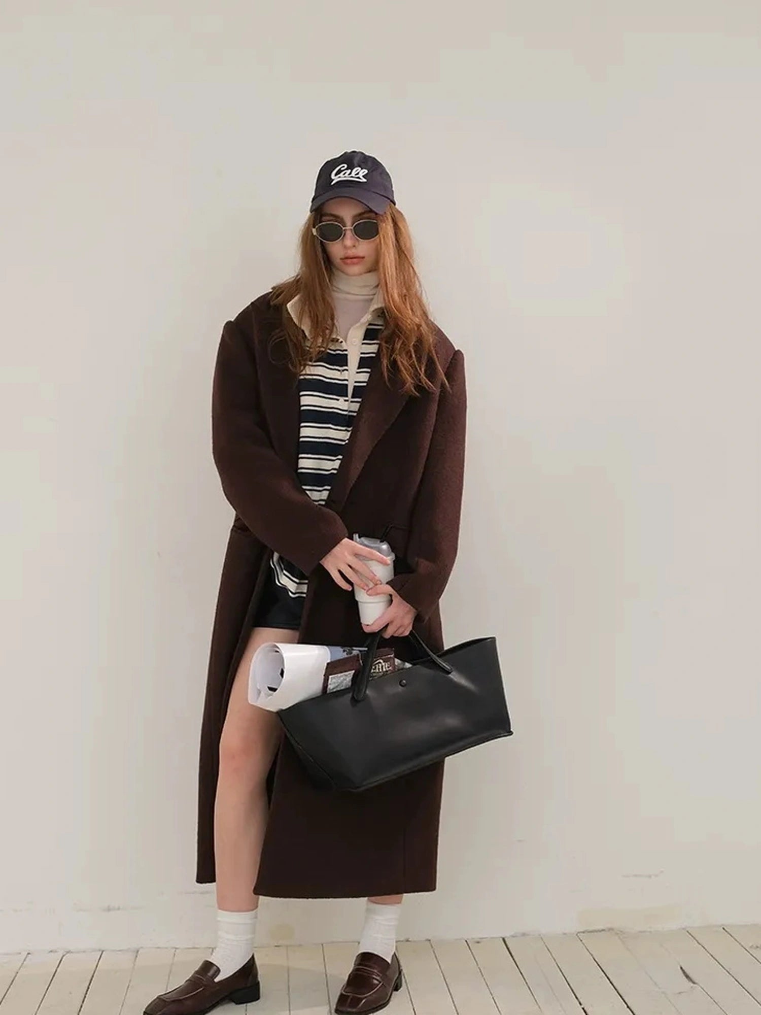 FU FRESH UP Long Wool Trench Coat With Peak Lapel