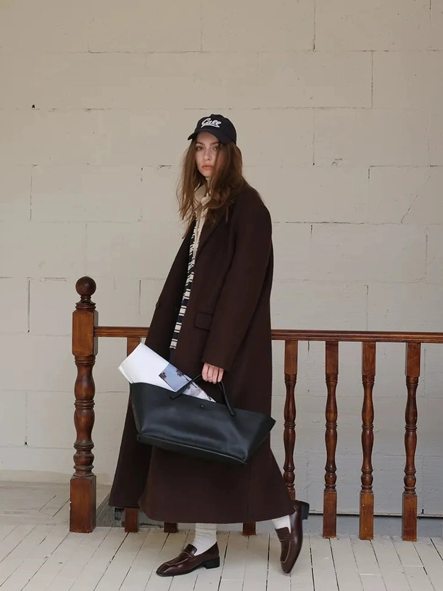 FU FRESH UP Long Wool Trench Coat With Peak Lapel