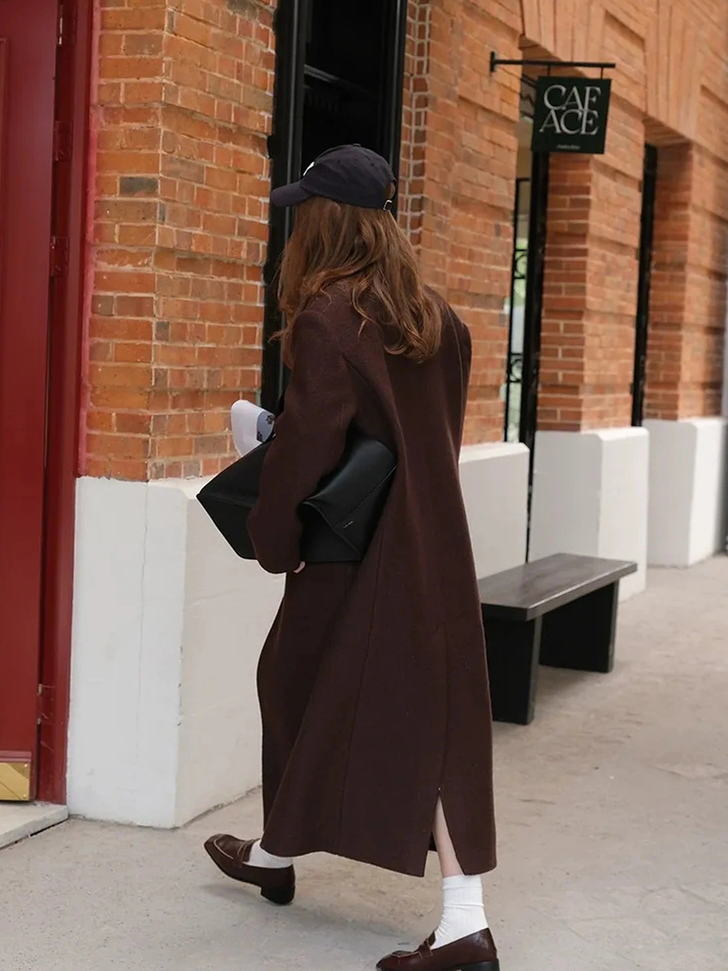 FU FRESH UP Long Wool Trench Coat With Peak Lapel