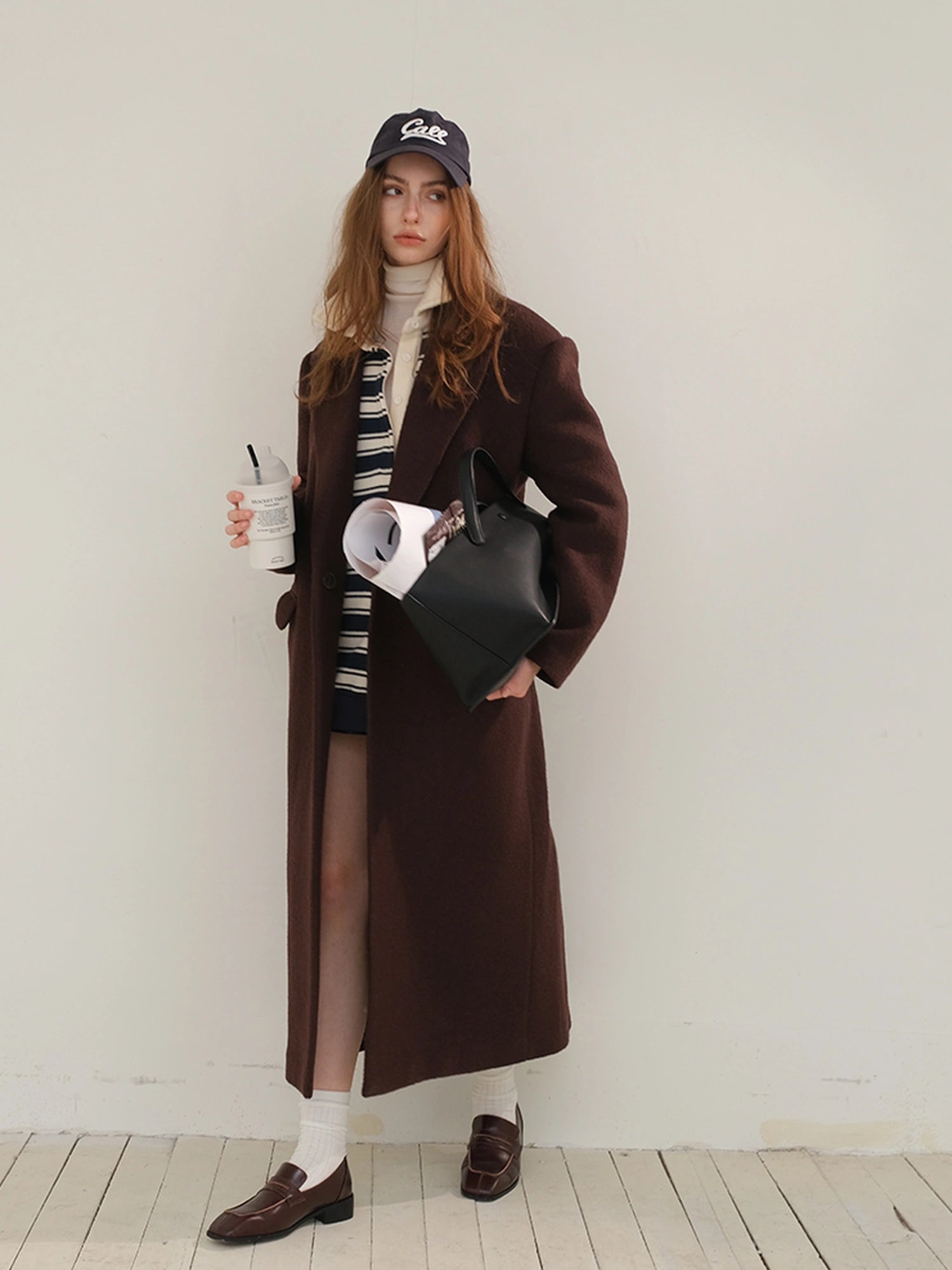 FU FRESH UP Long Wool Trench Coat With Peak Lapel