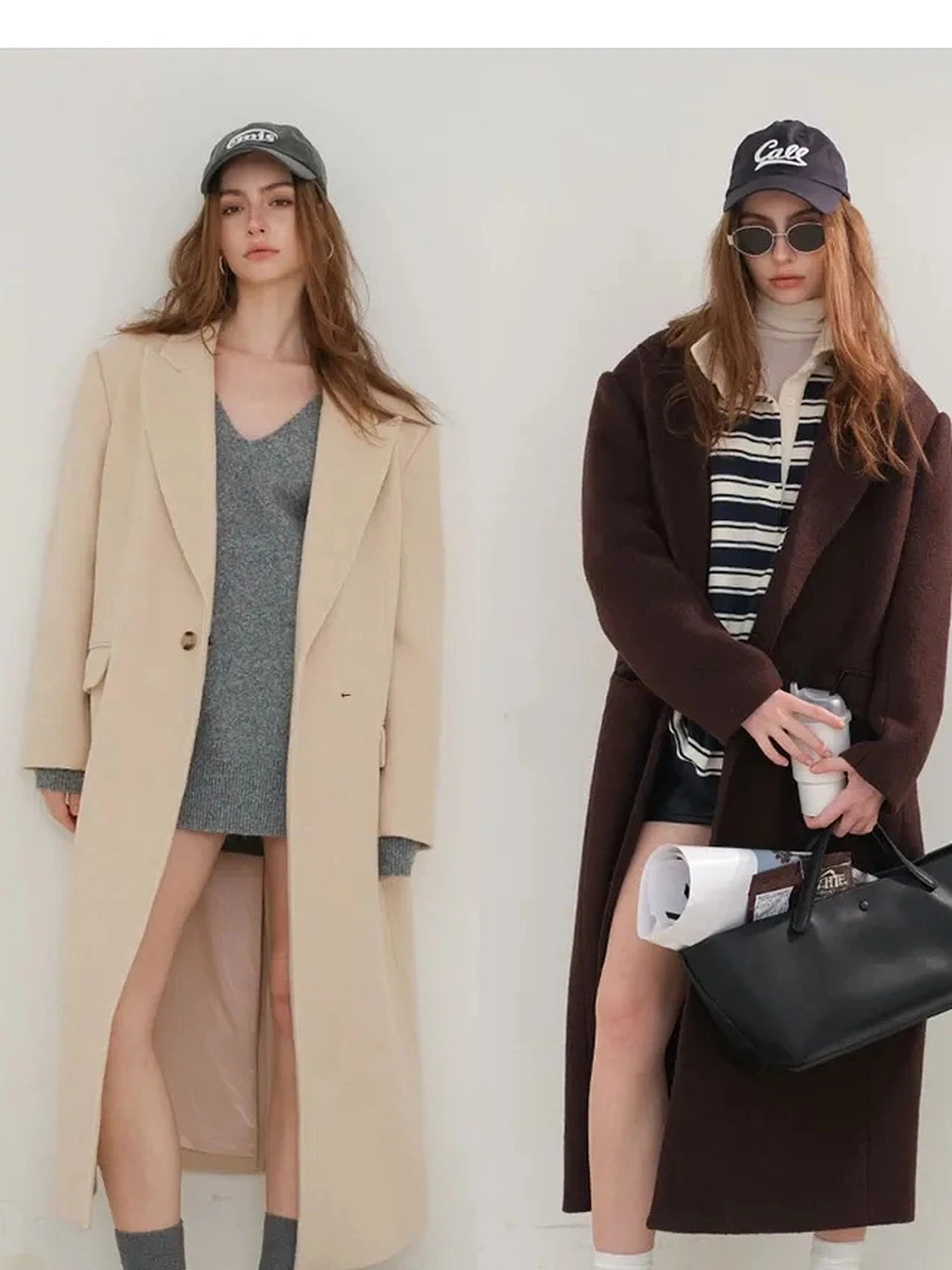 FU FRESH UP Long Wool Trench Coat With Peak Lapel