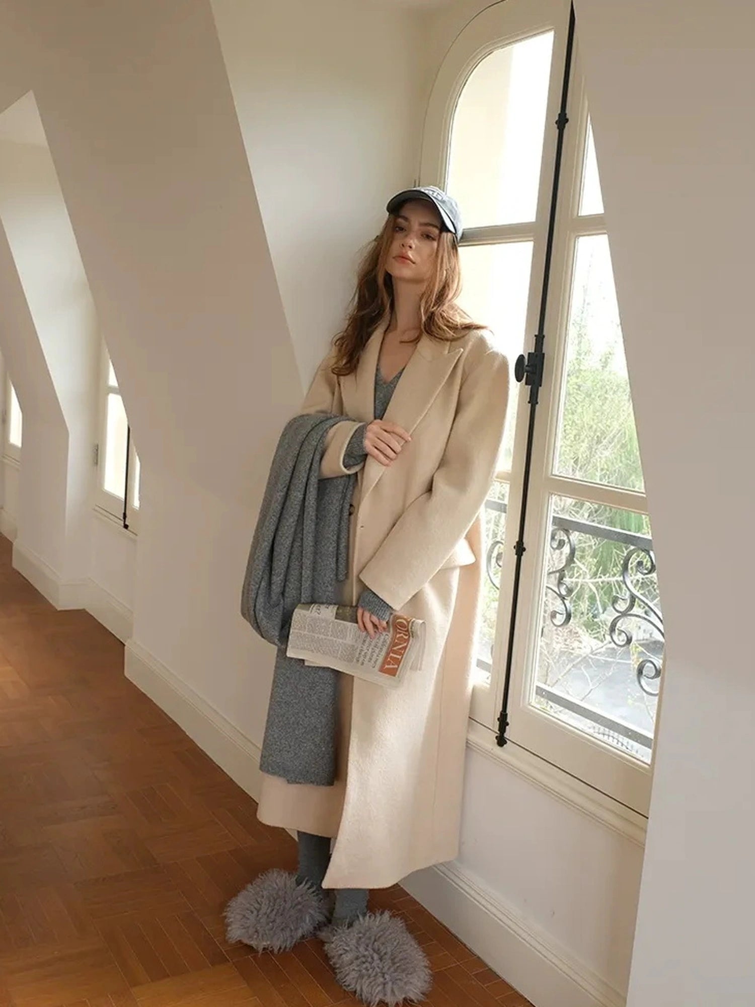 FU FRESH UP Long Wool Trench Coat With Peak Lapel