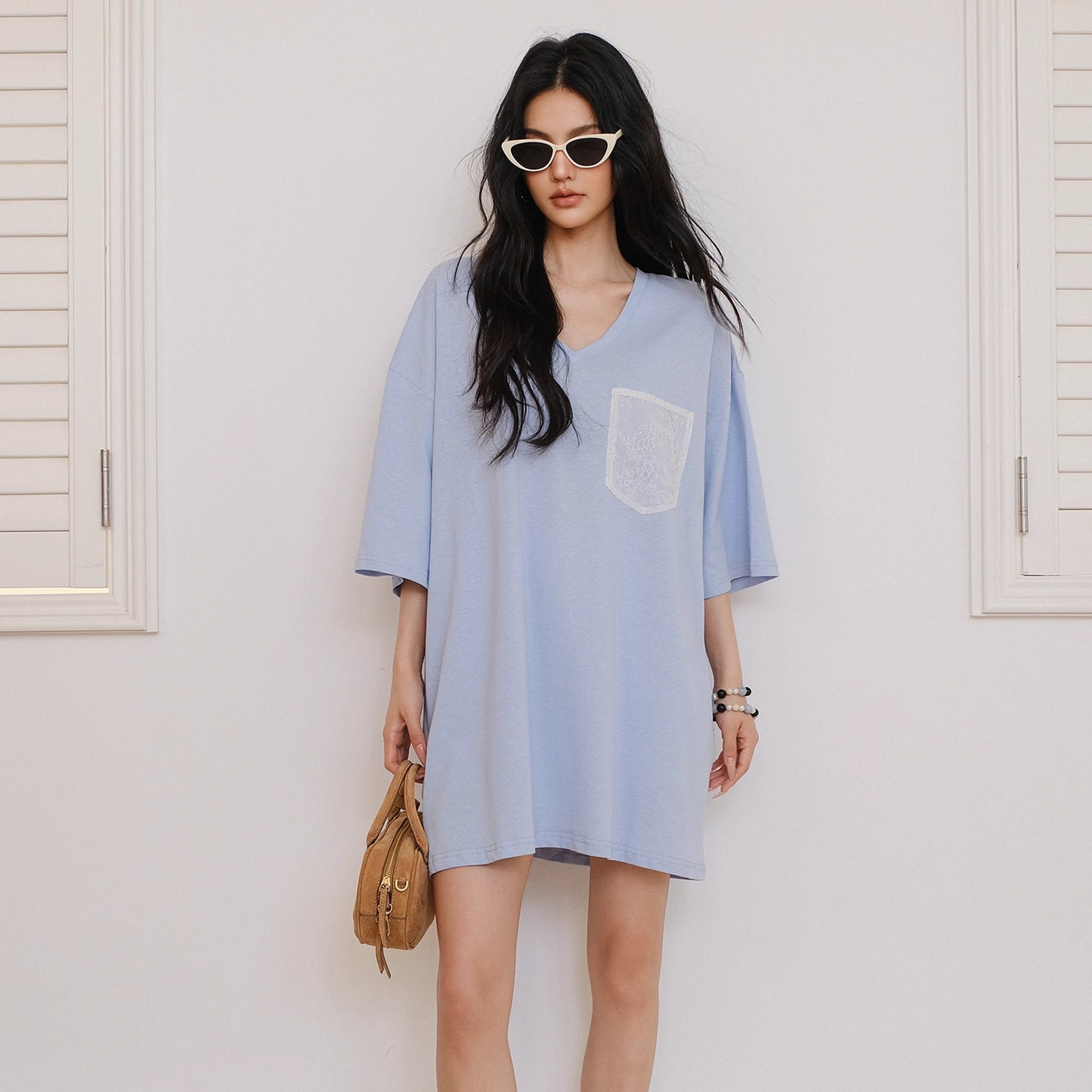 FU_FRESH_UP_Loose_V-Neck_Hemp_Cotton_Lace_Trim_Pocket_Tee_MISSTT