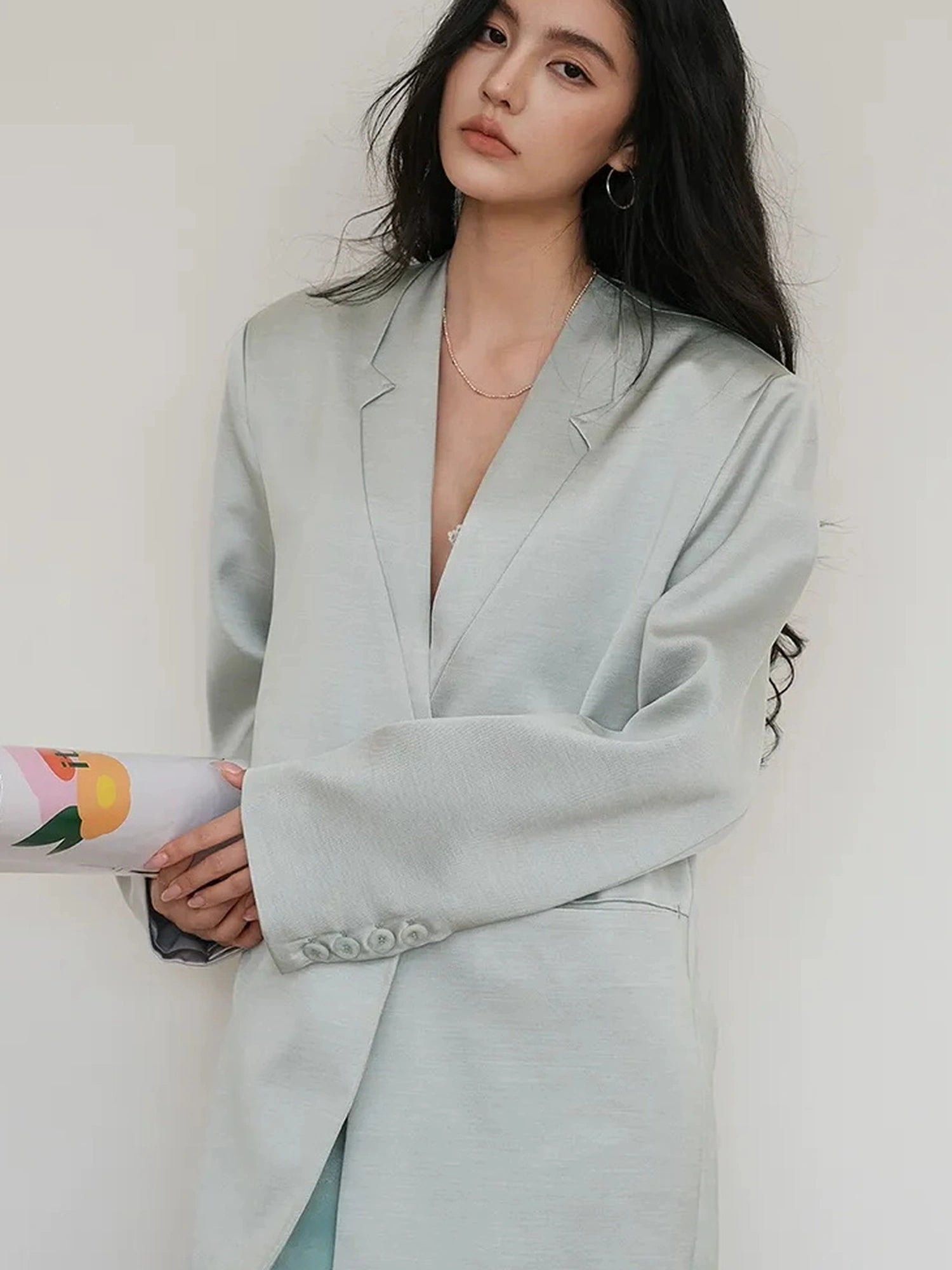 FU FRESH UP Luxury Satin Acetate Tailored Blazer