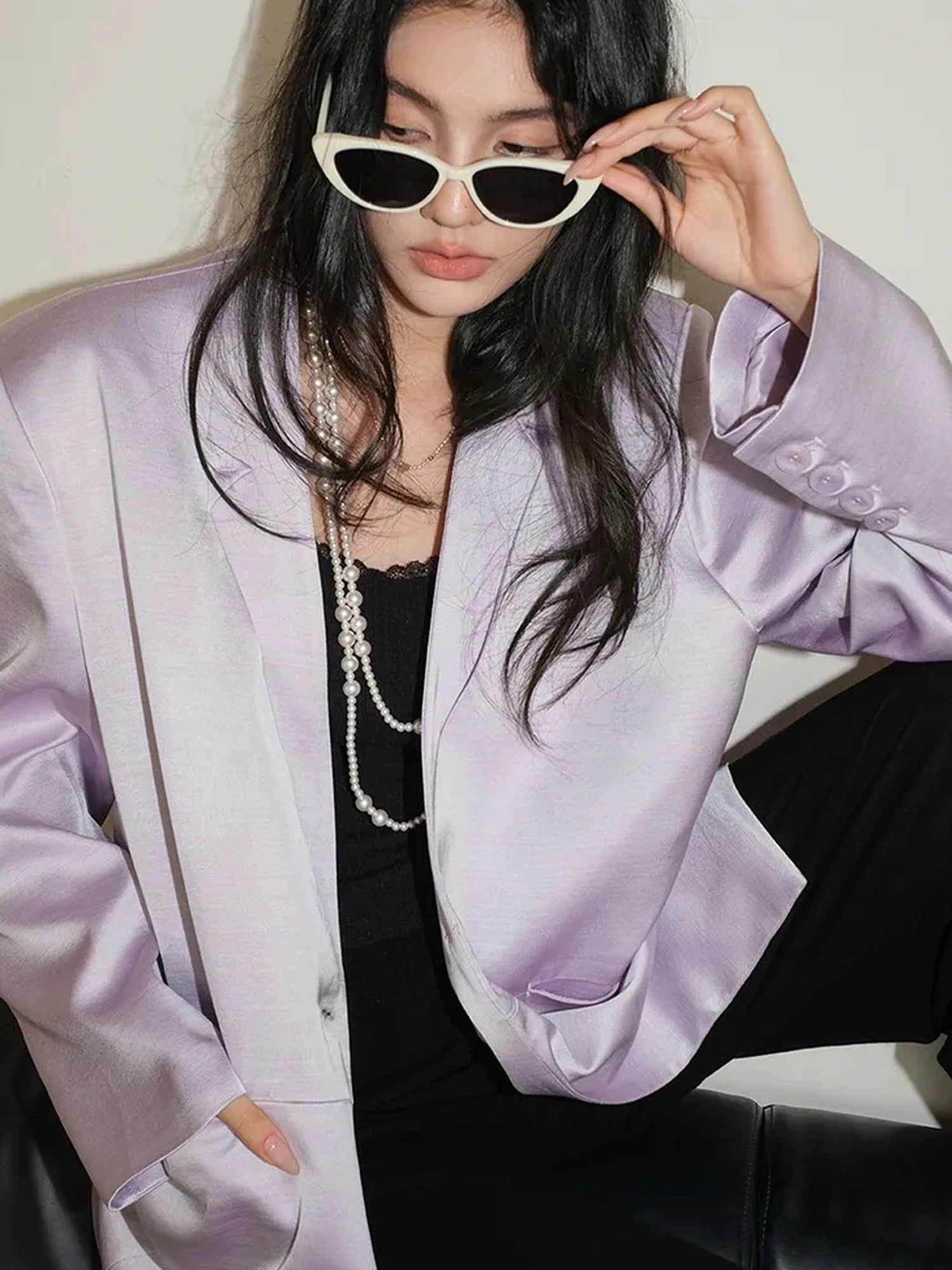 FU FRESH UP Luxury Satin Acetate Tailored Blazer