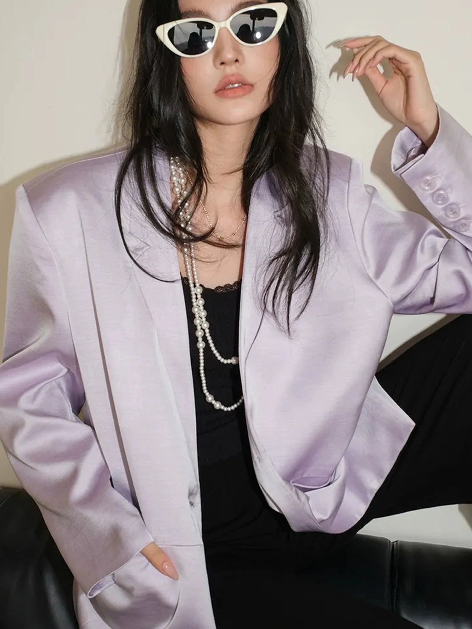 FU FRESH UP Luxury Satin Acetate Tailored Blazer