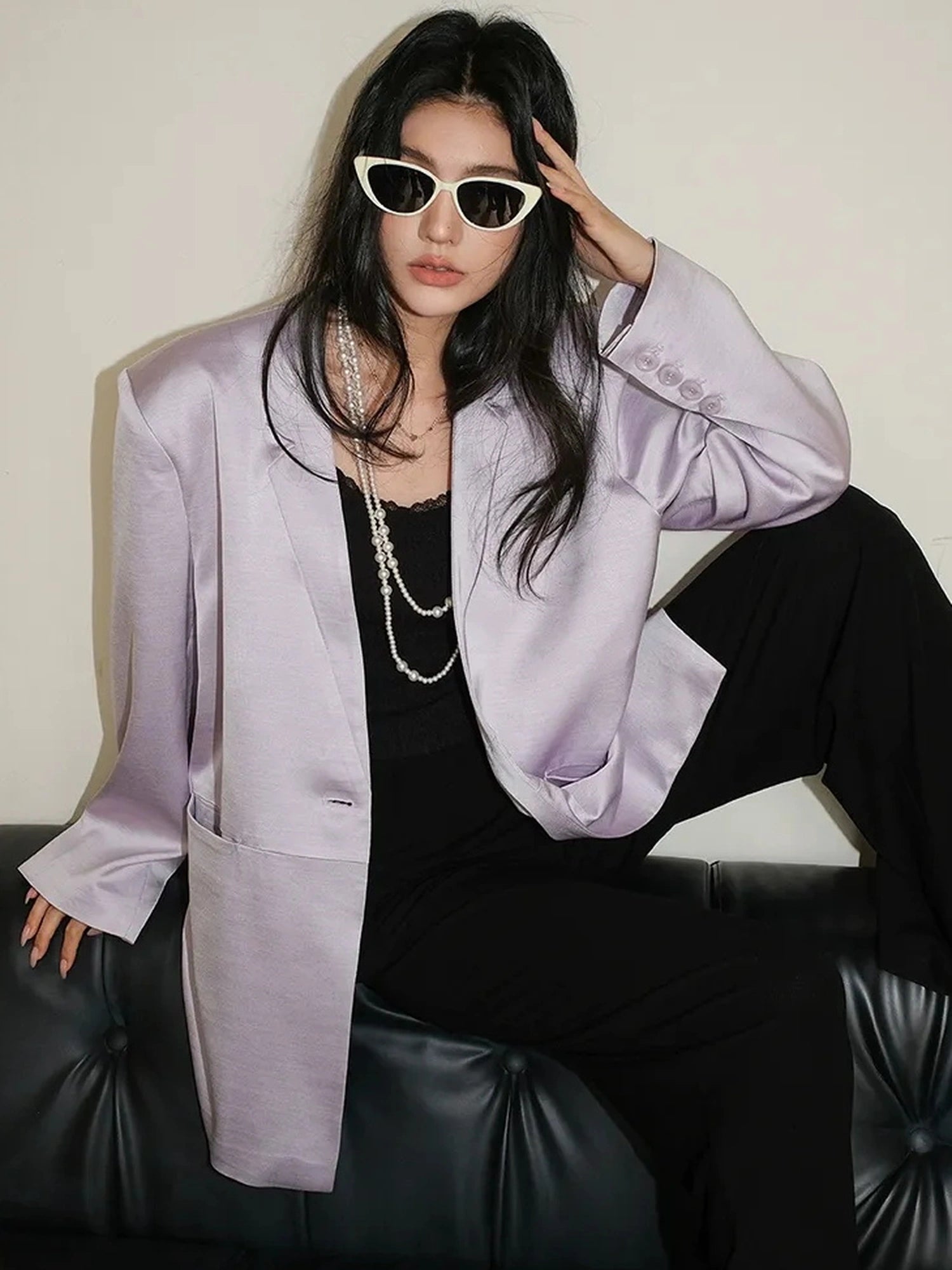 FU FRESH UP Luxury Satin Acetate Tailored Blazer