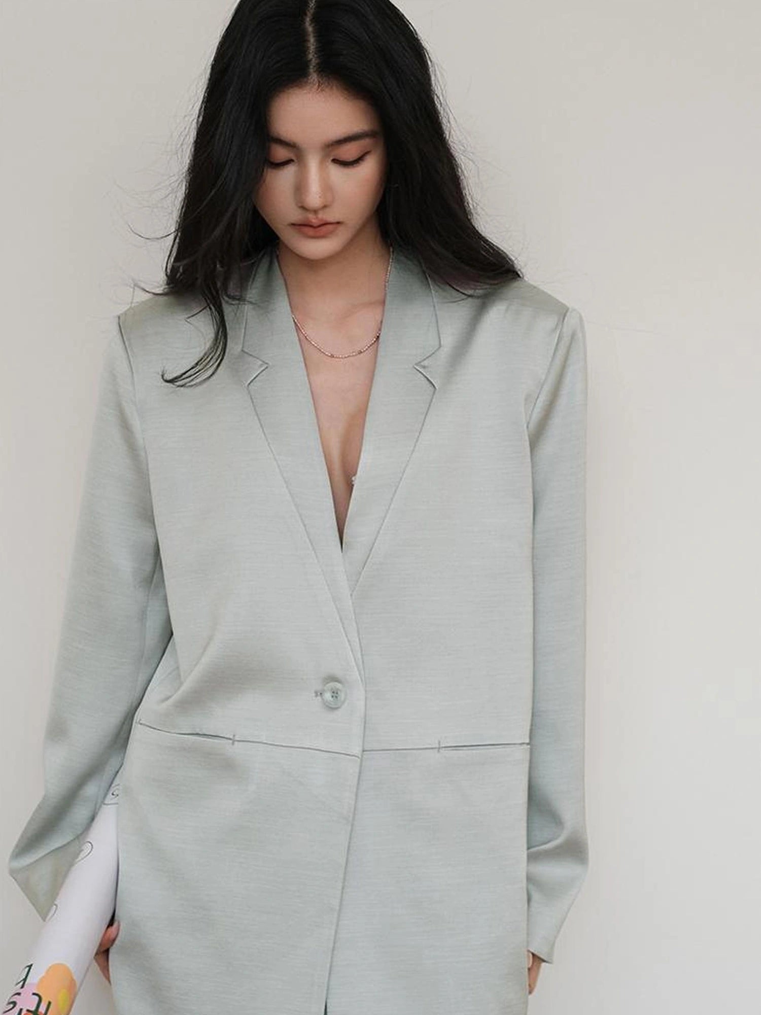 FU FRESH UP Luxury Satin Acetate Tailored Blazer