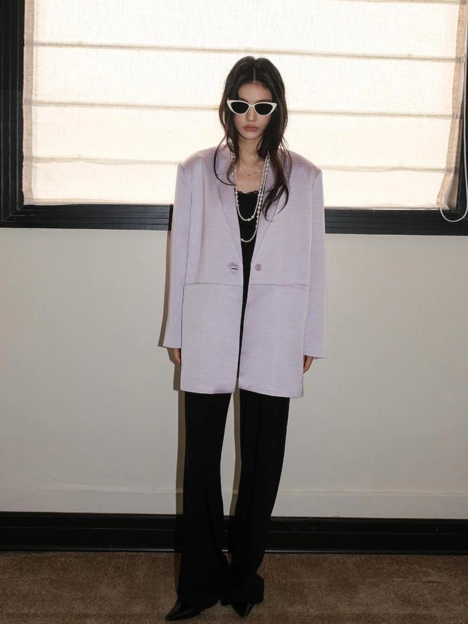 FU FRESH UP Luxury Satin Acetate Tailored Blazer