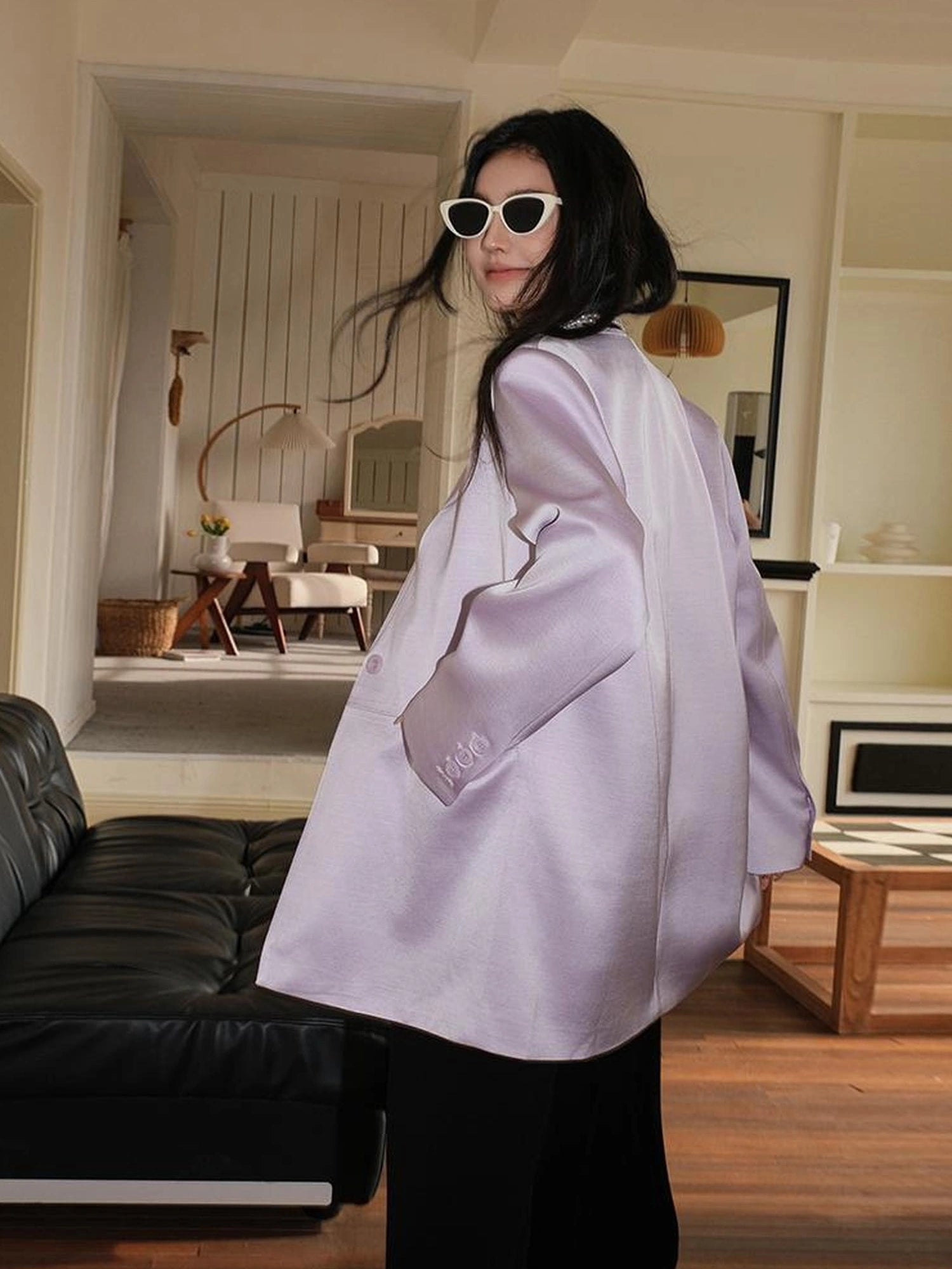 FU FRESH UP Luxury Satin Acetate Tailored Blazer