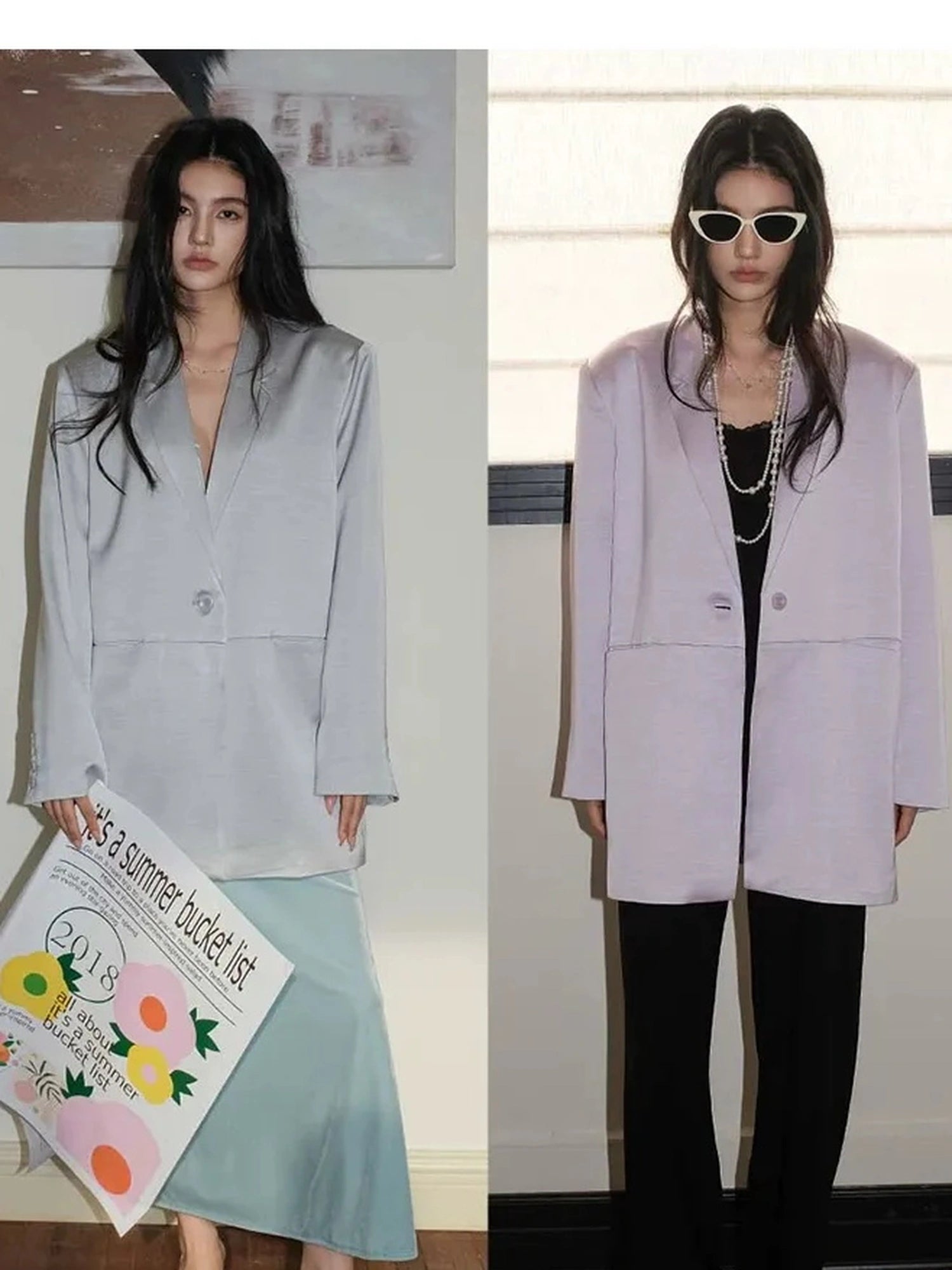FU FRESH UP Luxury Satin Acetate Tailored Blazer