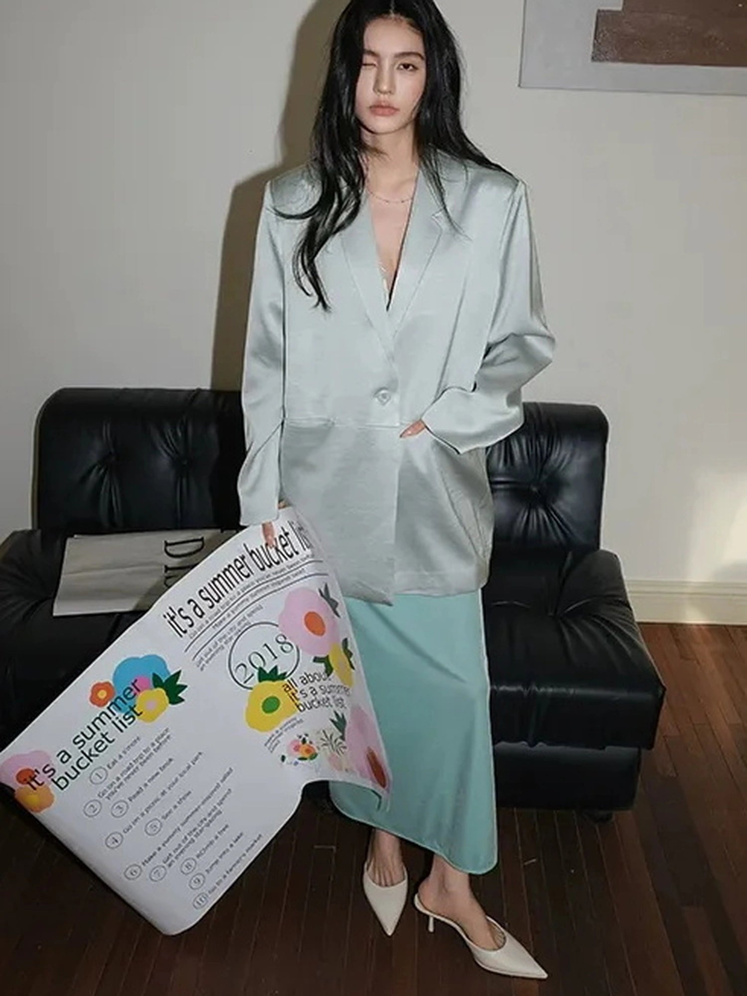 FU FRESH UP Luxury Satin Acetate Tailored Blazer