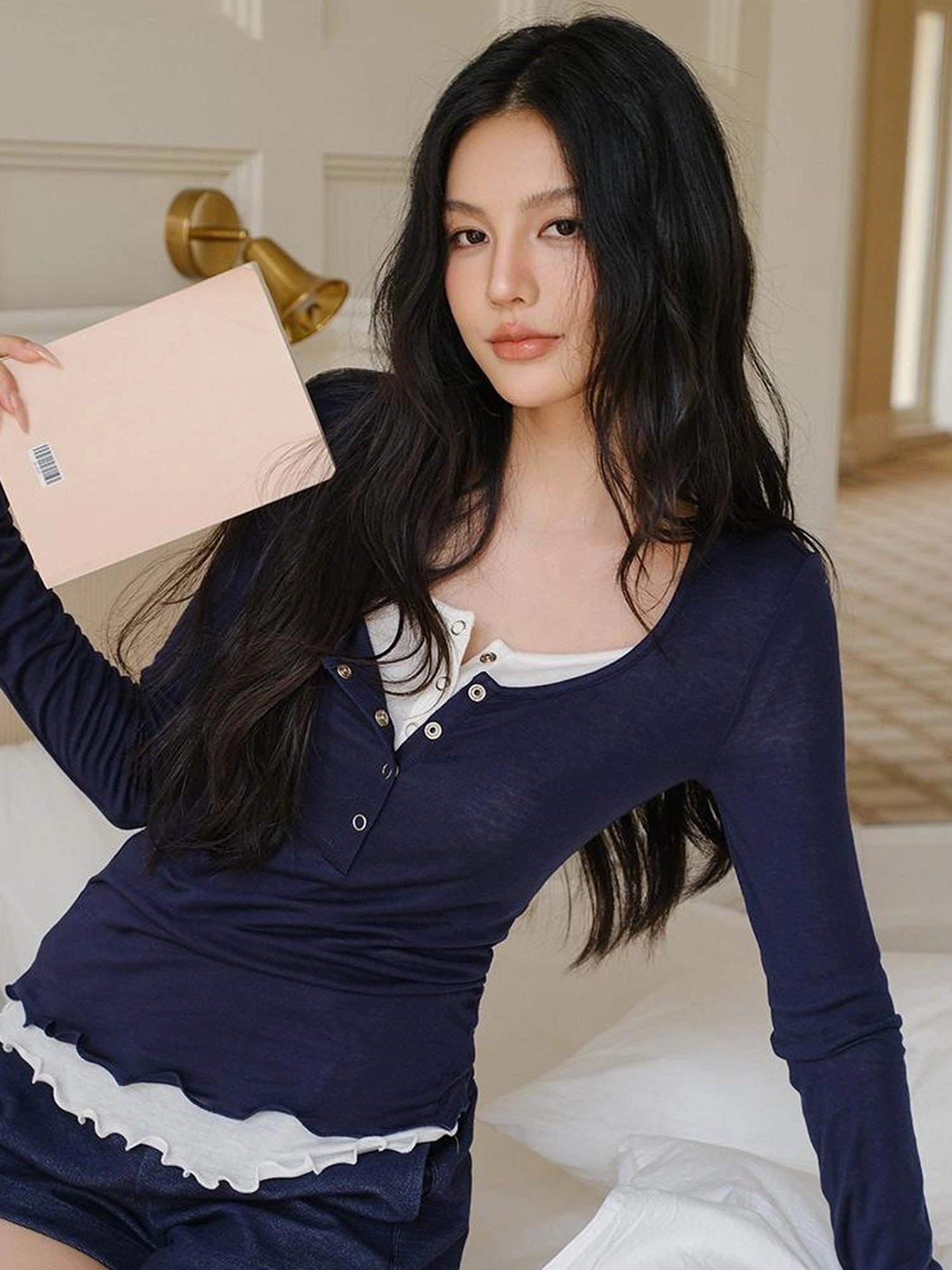 FU FRESH UP Lyocell Wool Henley Knit Top