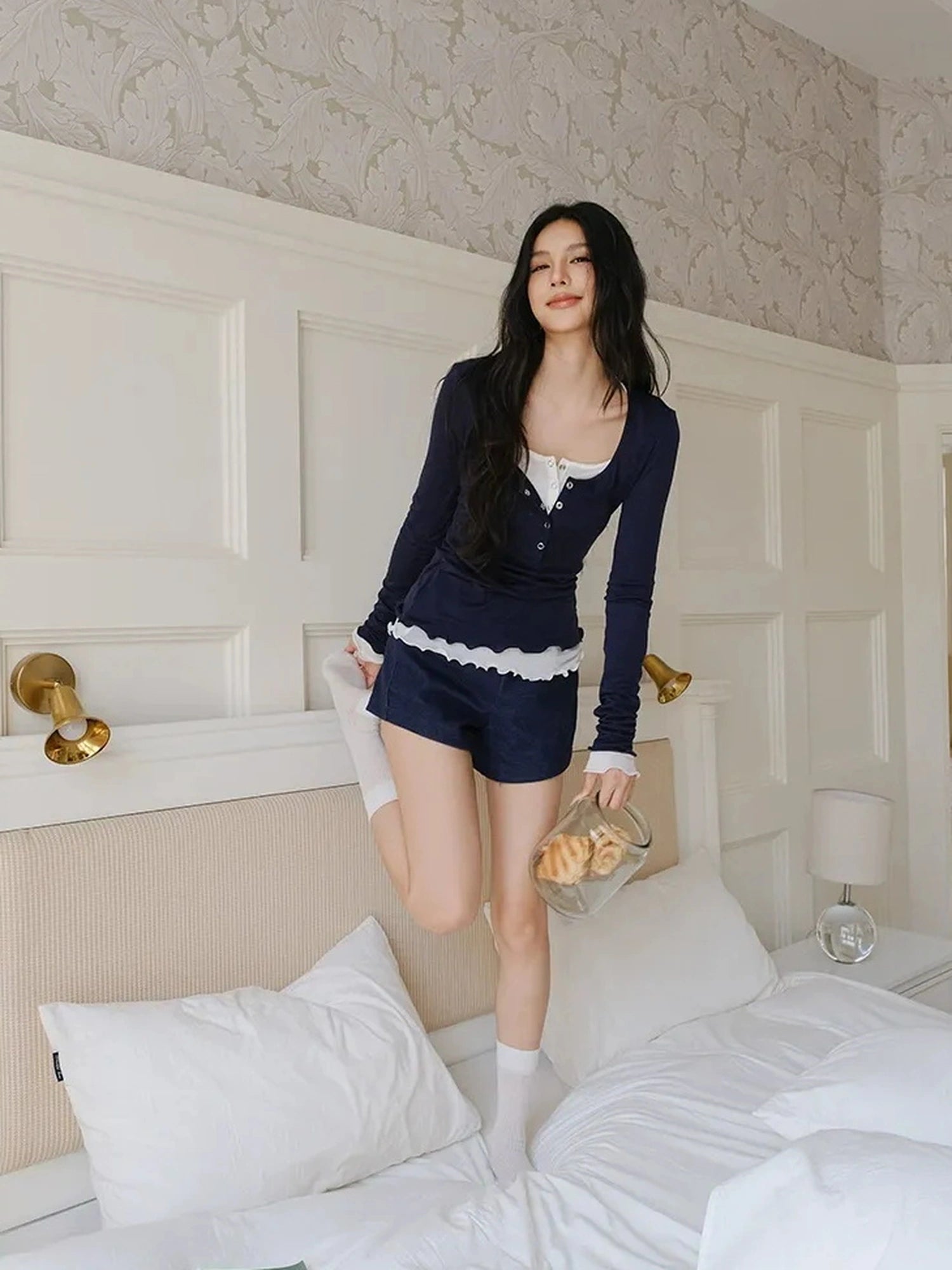 FU FRESH UP Lyocell Wool Henley Knit Top