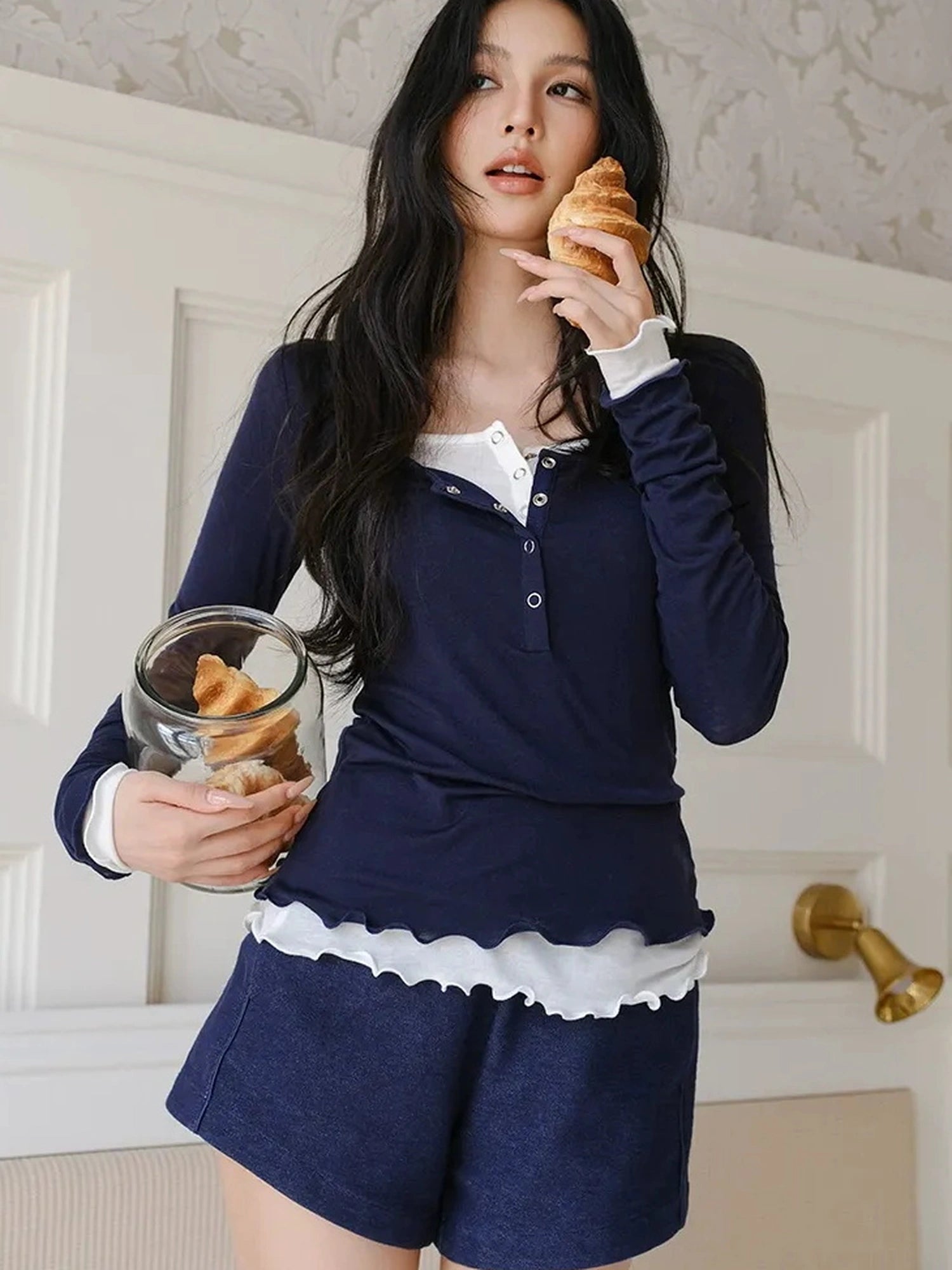FU FRESH UP Lyocell Wool Henley Knit Top