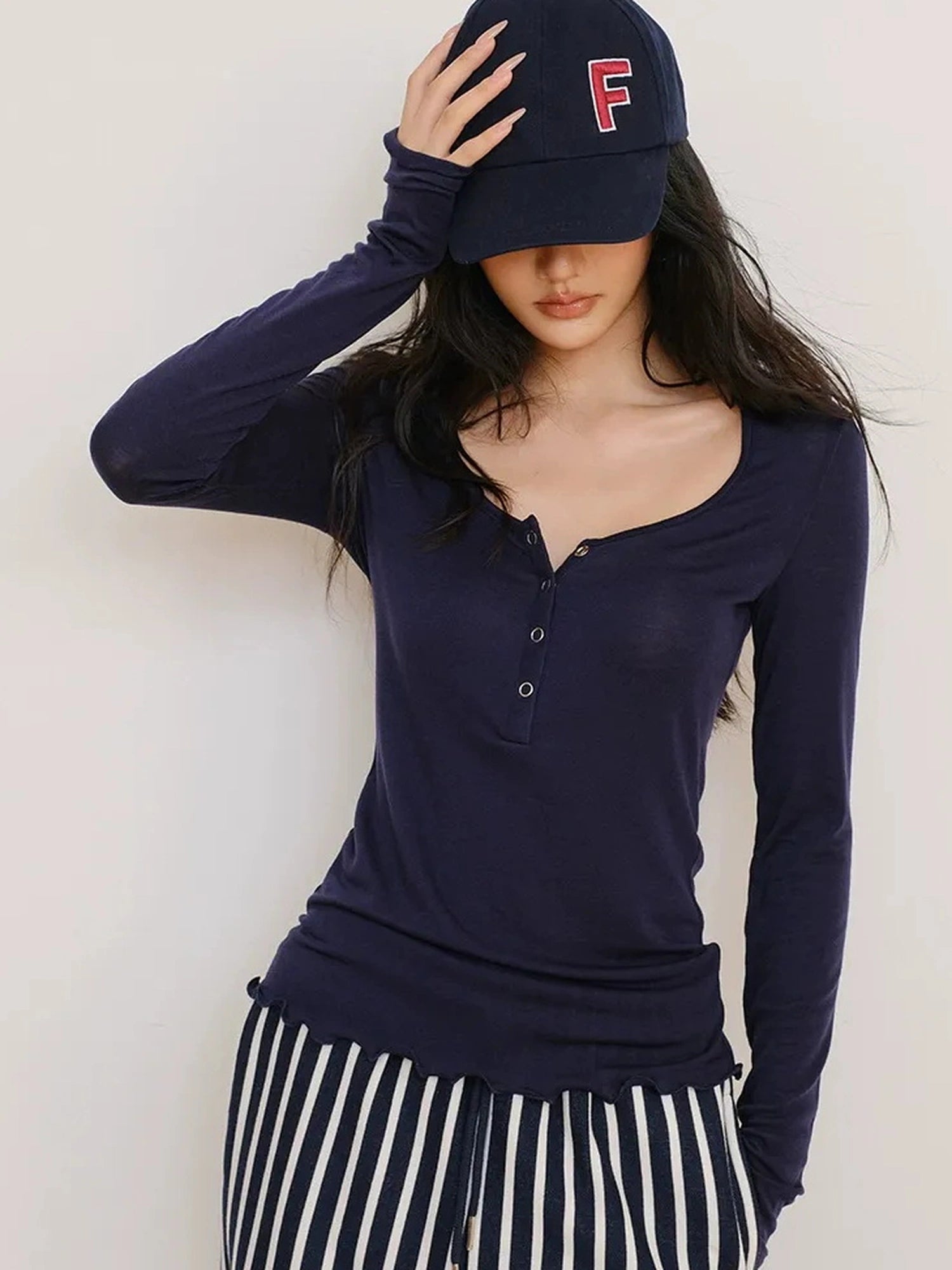 FU FRESH UP Lyocell Wool Henley Knit Top