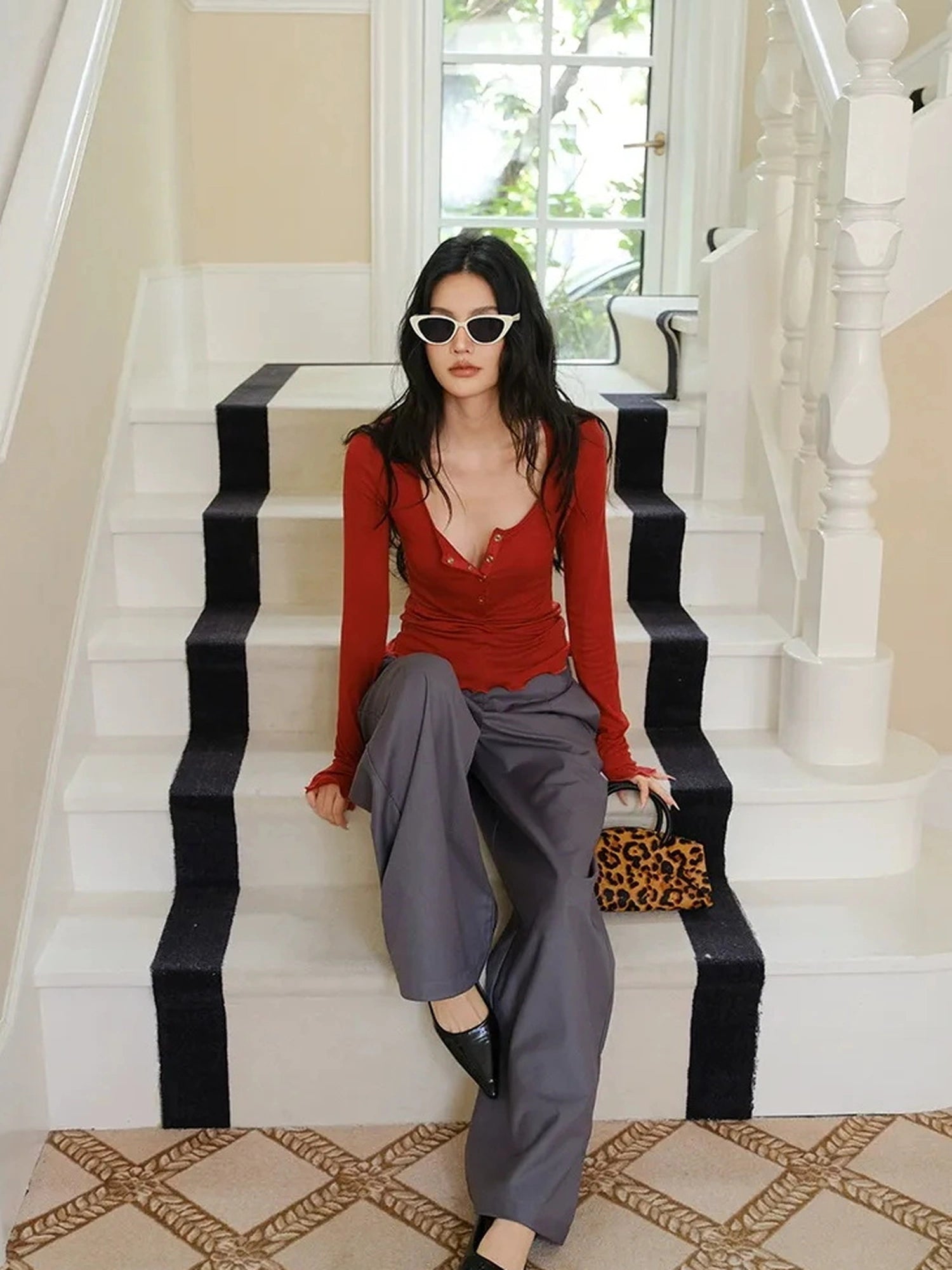 FU FRESH UP Lyocell Wool Henley Knit Top