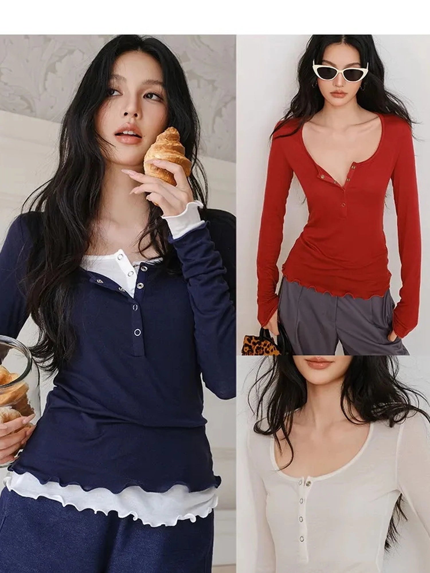 FU FRESH UP Lyocell Wool Henley Knit Top
