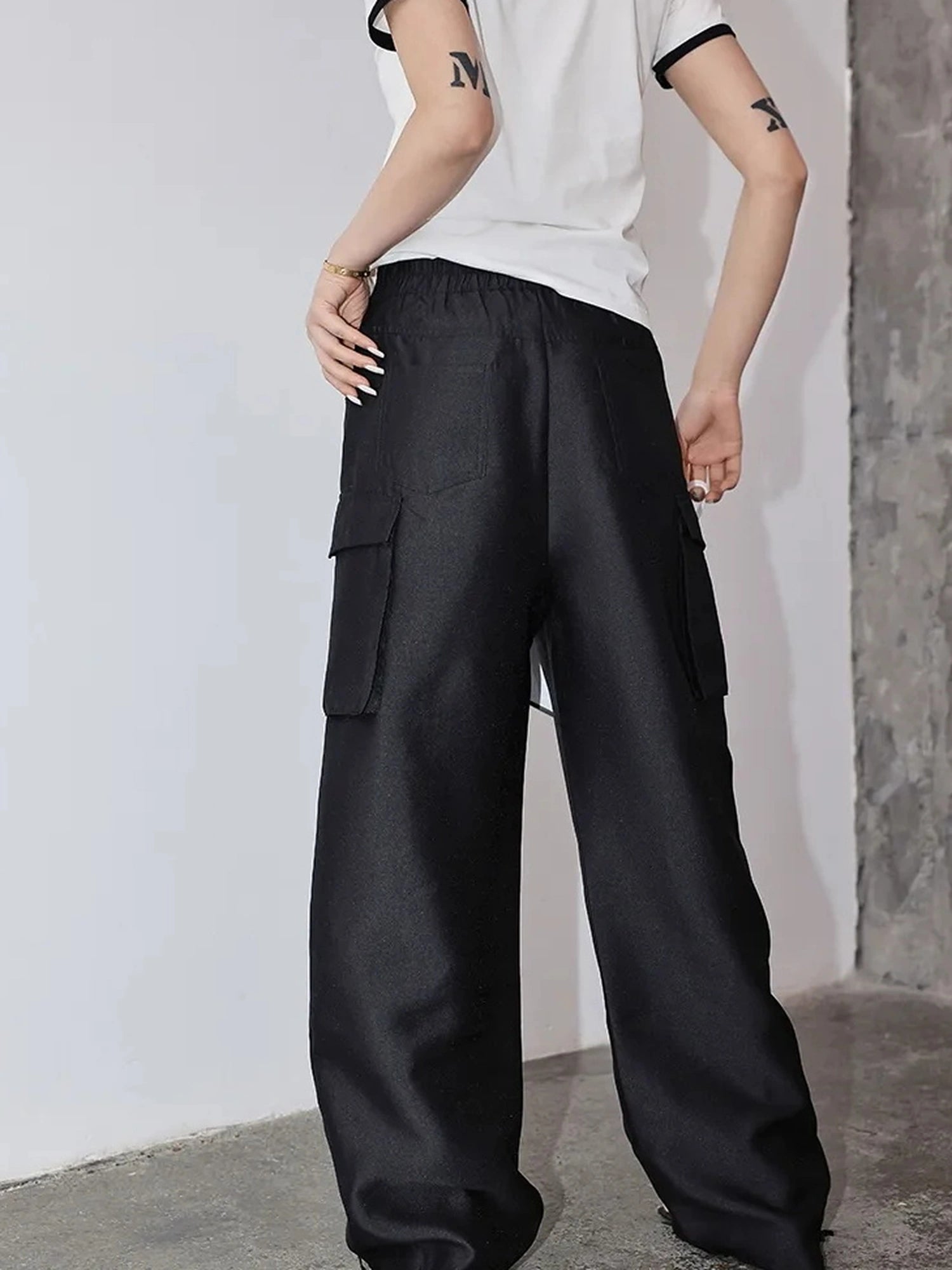 FU FRESH UP Matte Satin Cargo Wide Leg Pants