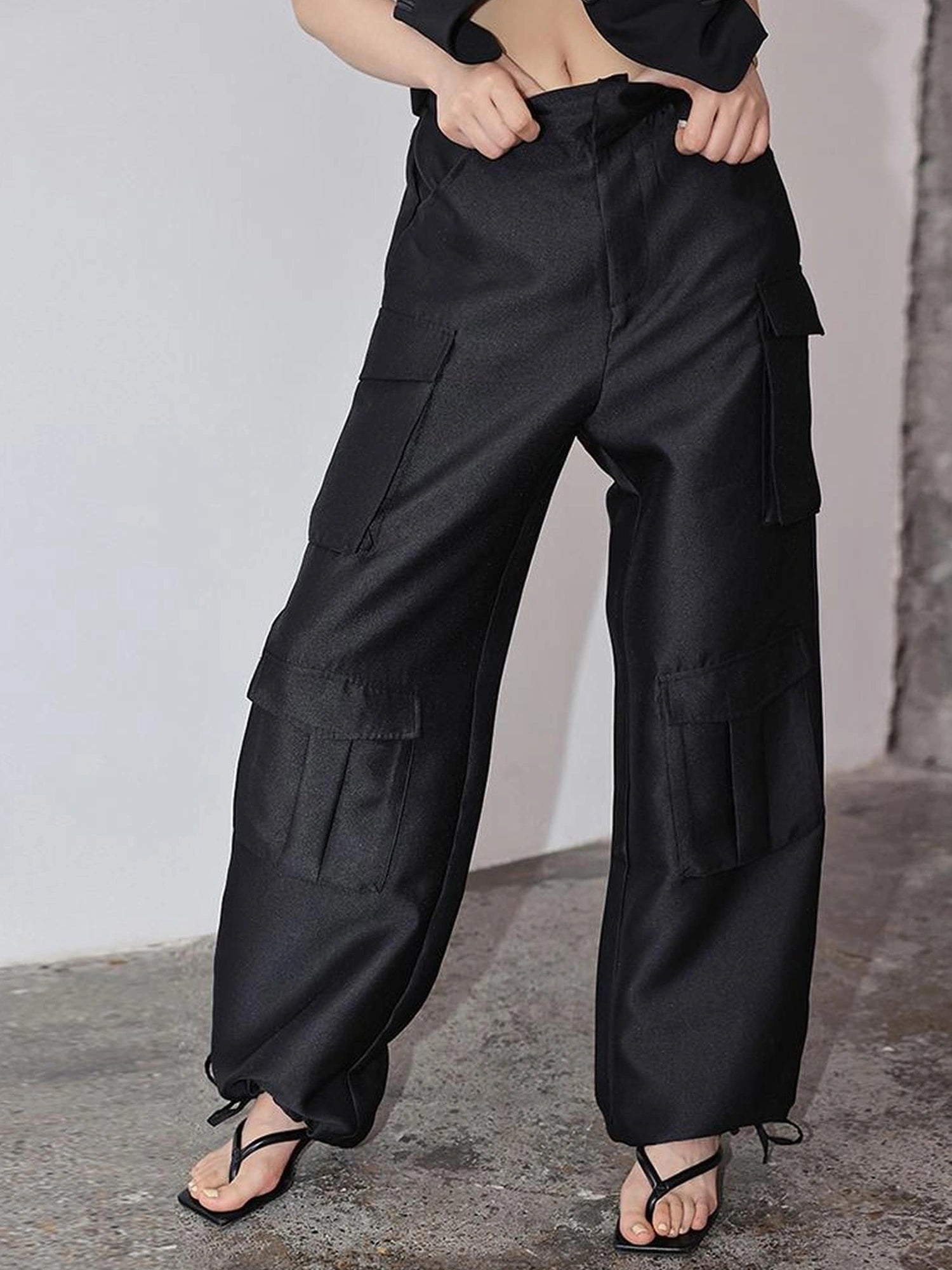 FU FRESH UP Matte Satin Cargo Wide Leg Pants