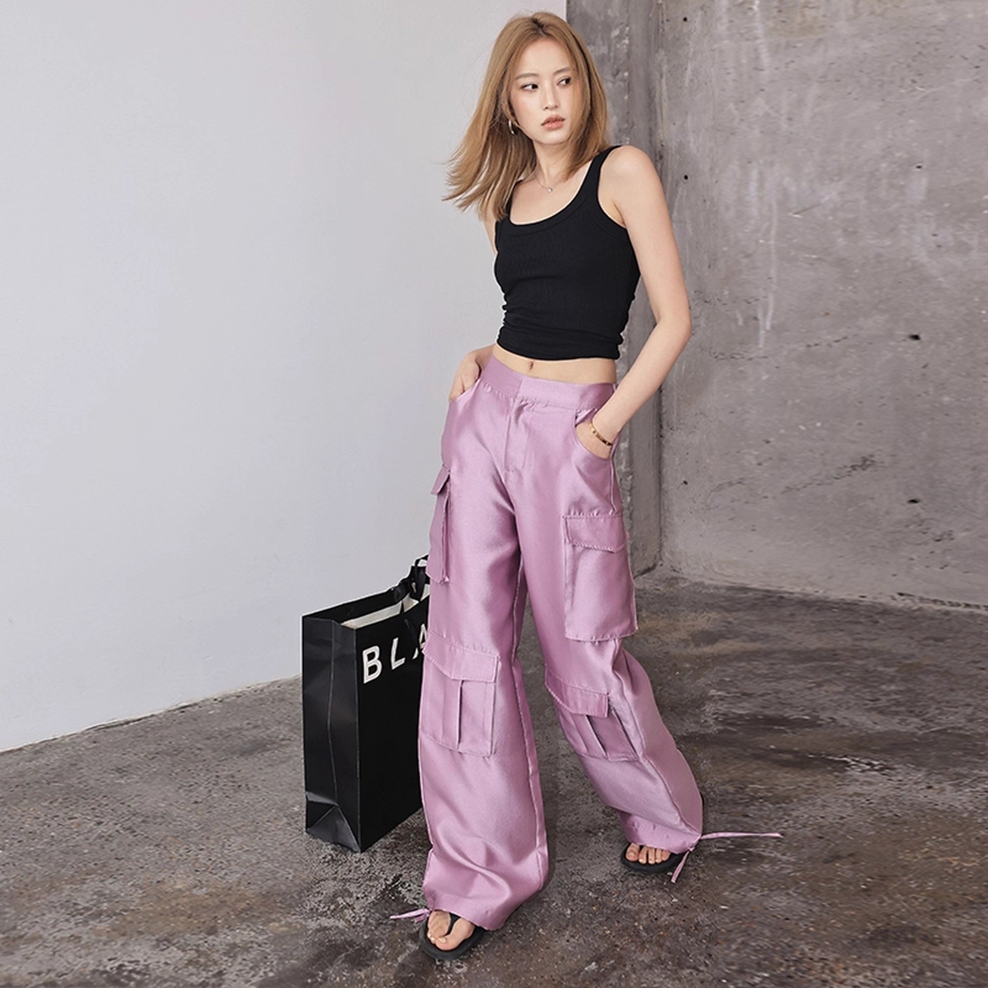 FU_FRESH_UP_Matte_Satin_Cargo_Wide_Leg_Pants_MISSTT