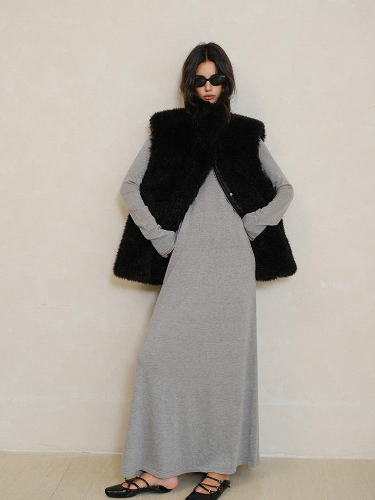 FU FRESH UP Minimalist High Waist Round Neck Knit Straight Women&