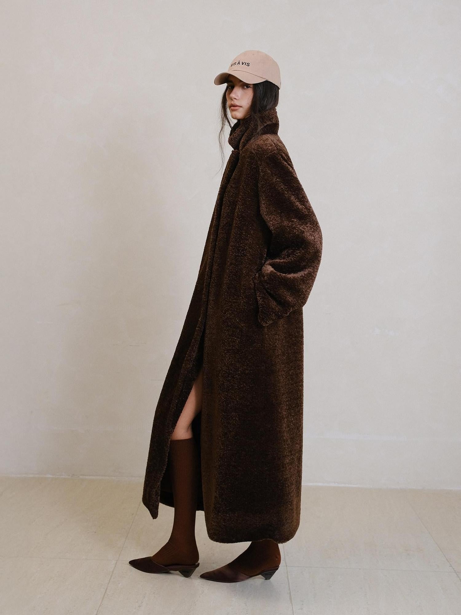FU FRESH UP Minimalist Shearling Trim Woven Stand Collar Women&