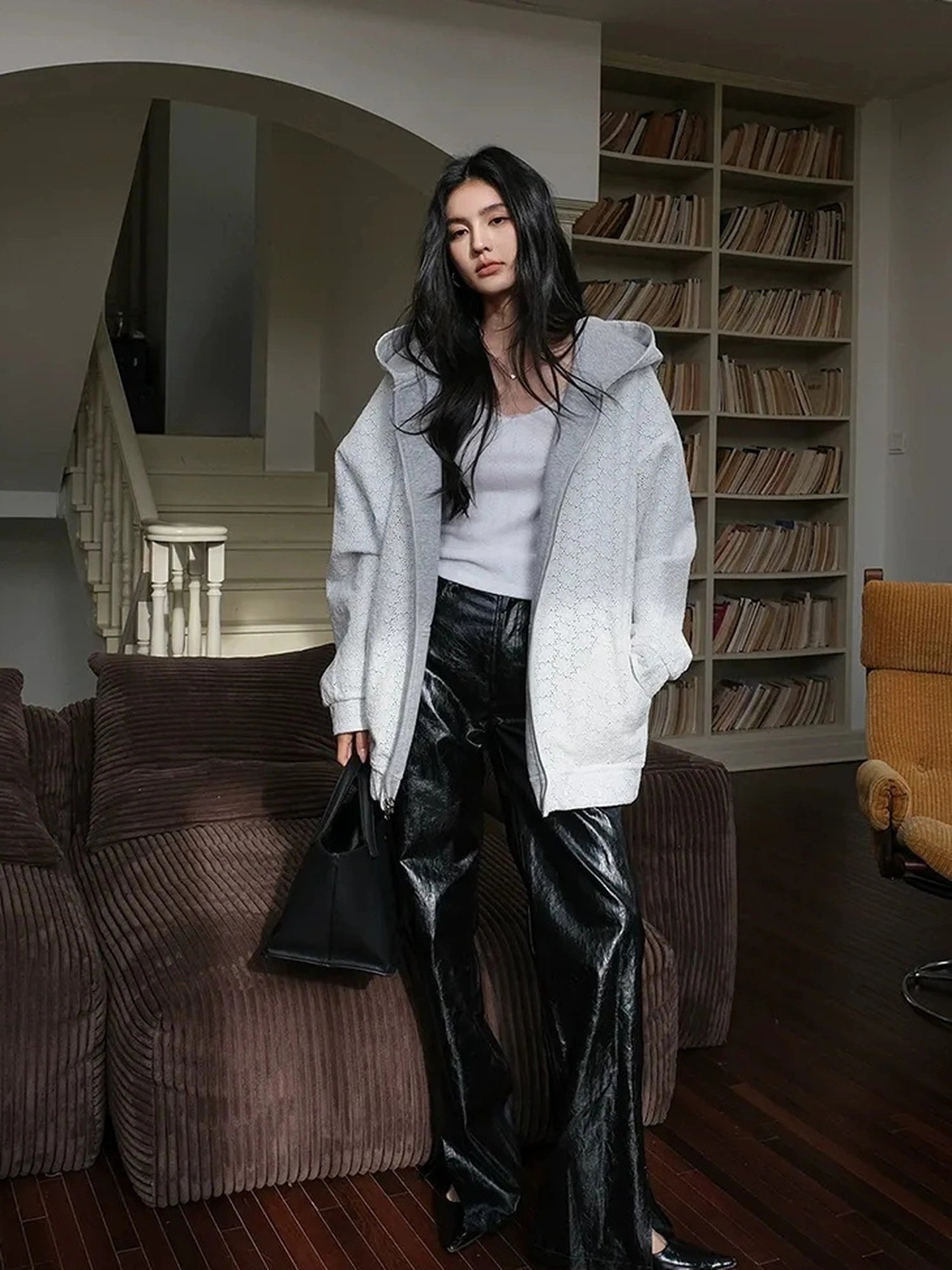 FU FRESH UP Modern Retro Slim Fit Leather Pants With Side Slit