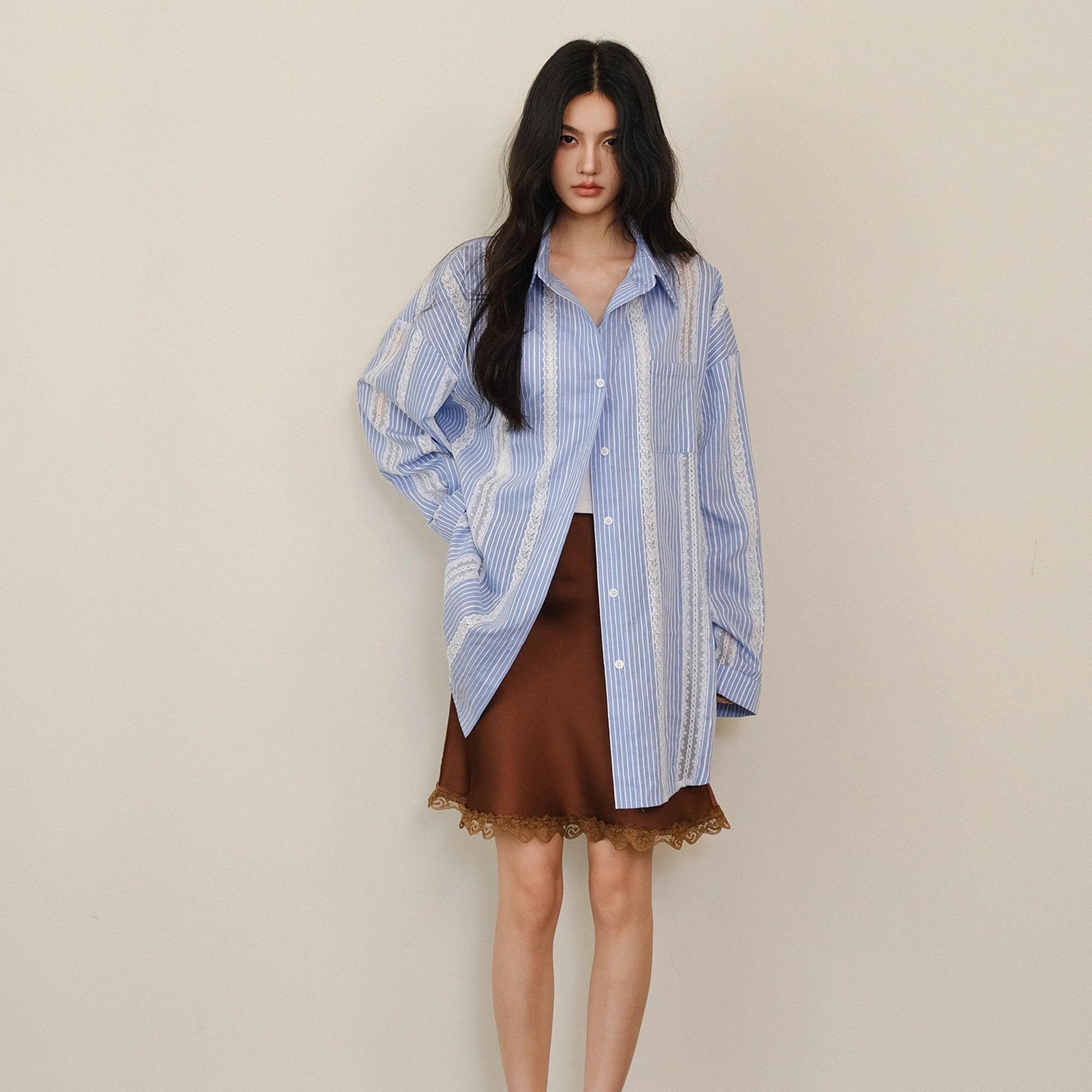 FU_FRESH_UP_Multi_Panel_Lace_Cutout_Striped_Shirt_MISSTT