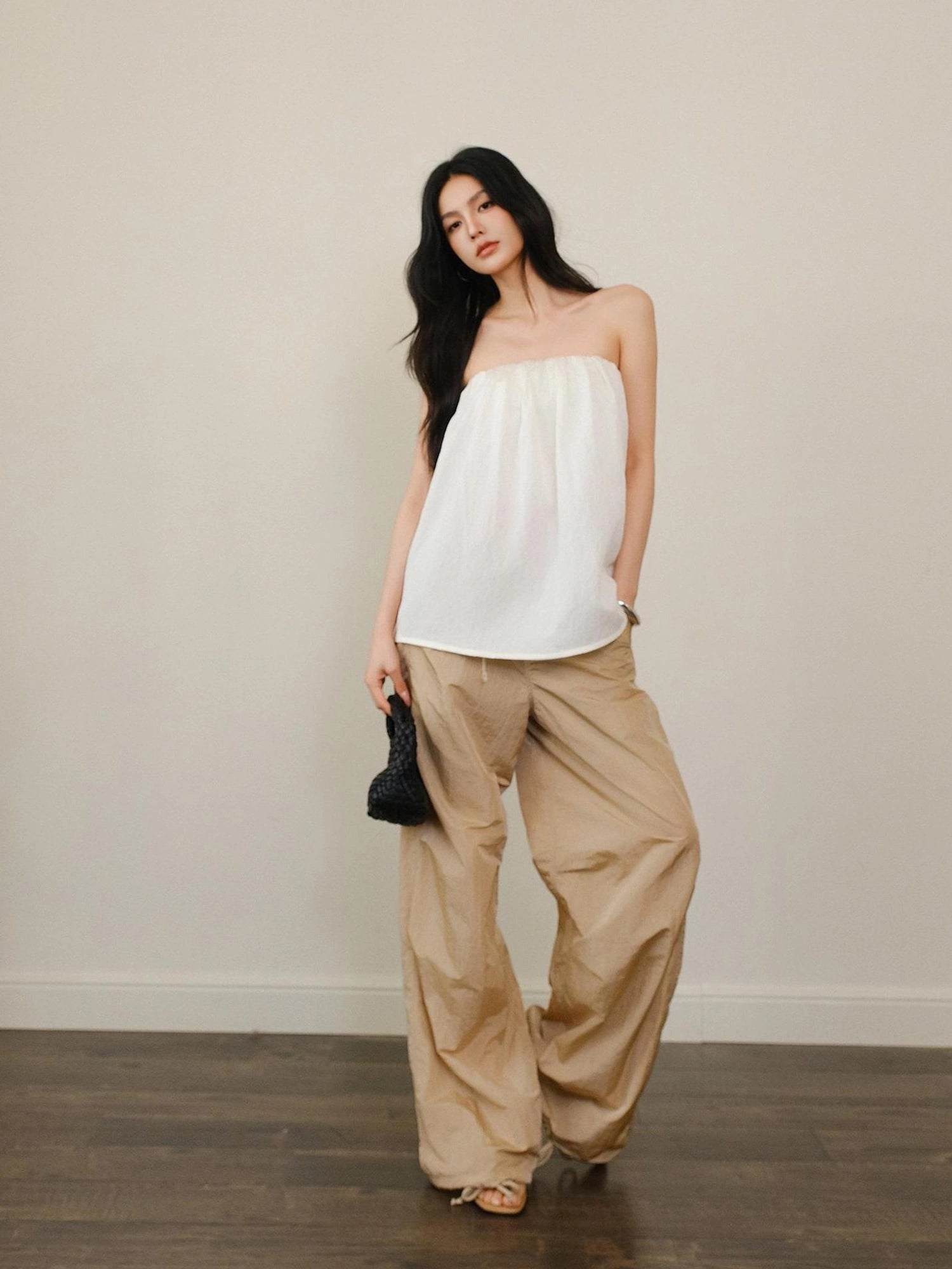 FU FRESH UP Off Shoulder Blouson Tencel Tube Top