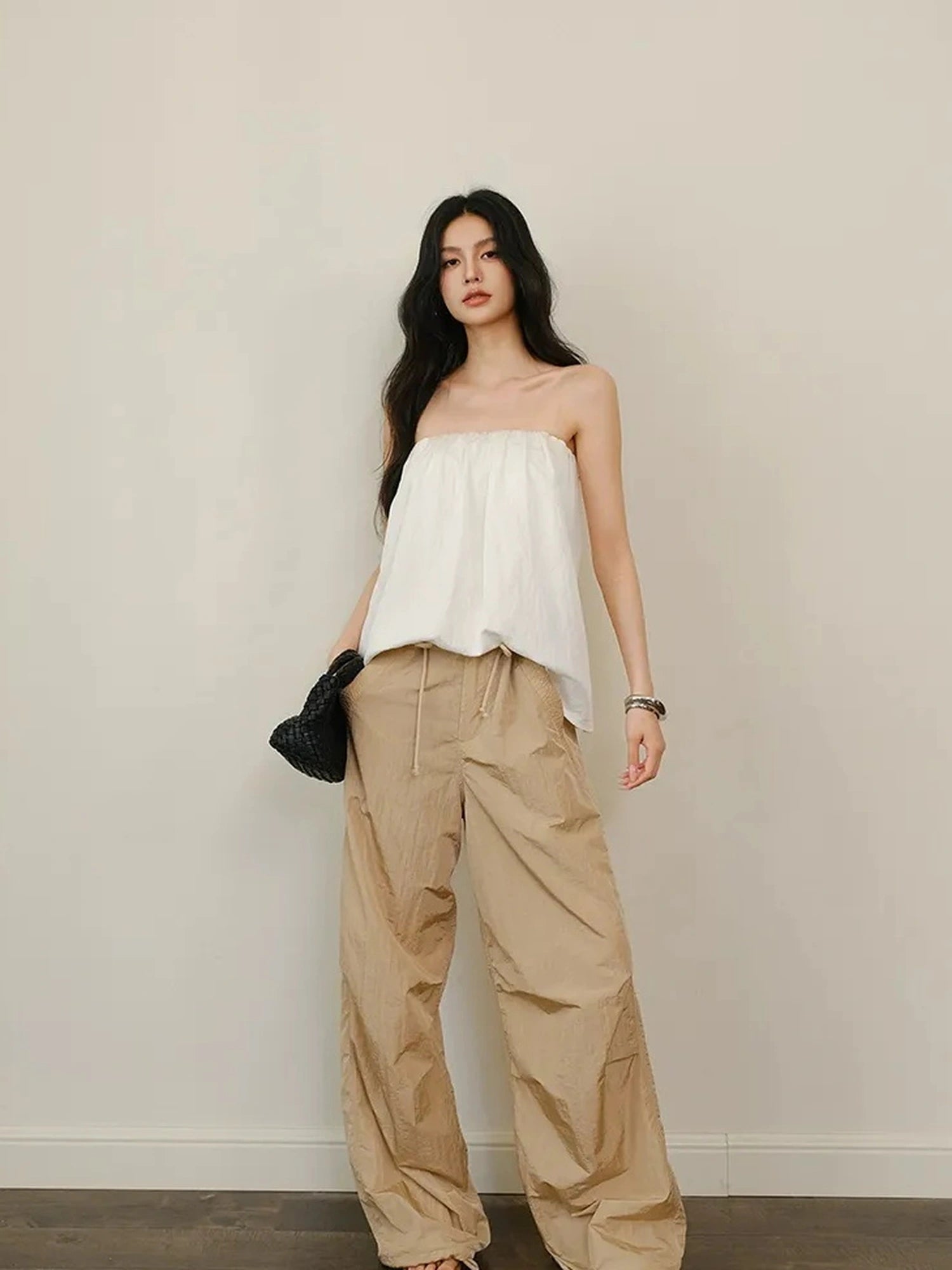 FU FRESH UP Off Shoulder Blouson Tencel Tube Top
