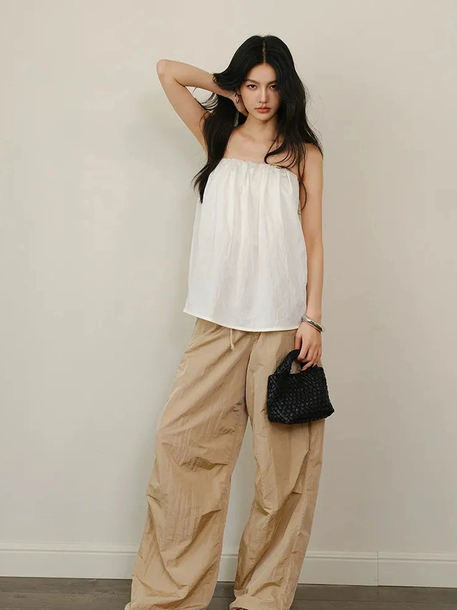 FU FRESH UP Off Shoulder Blouson Tencel Tube Top