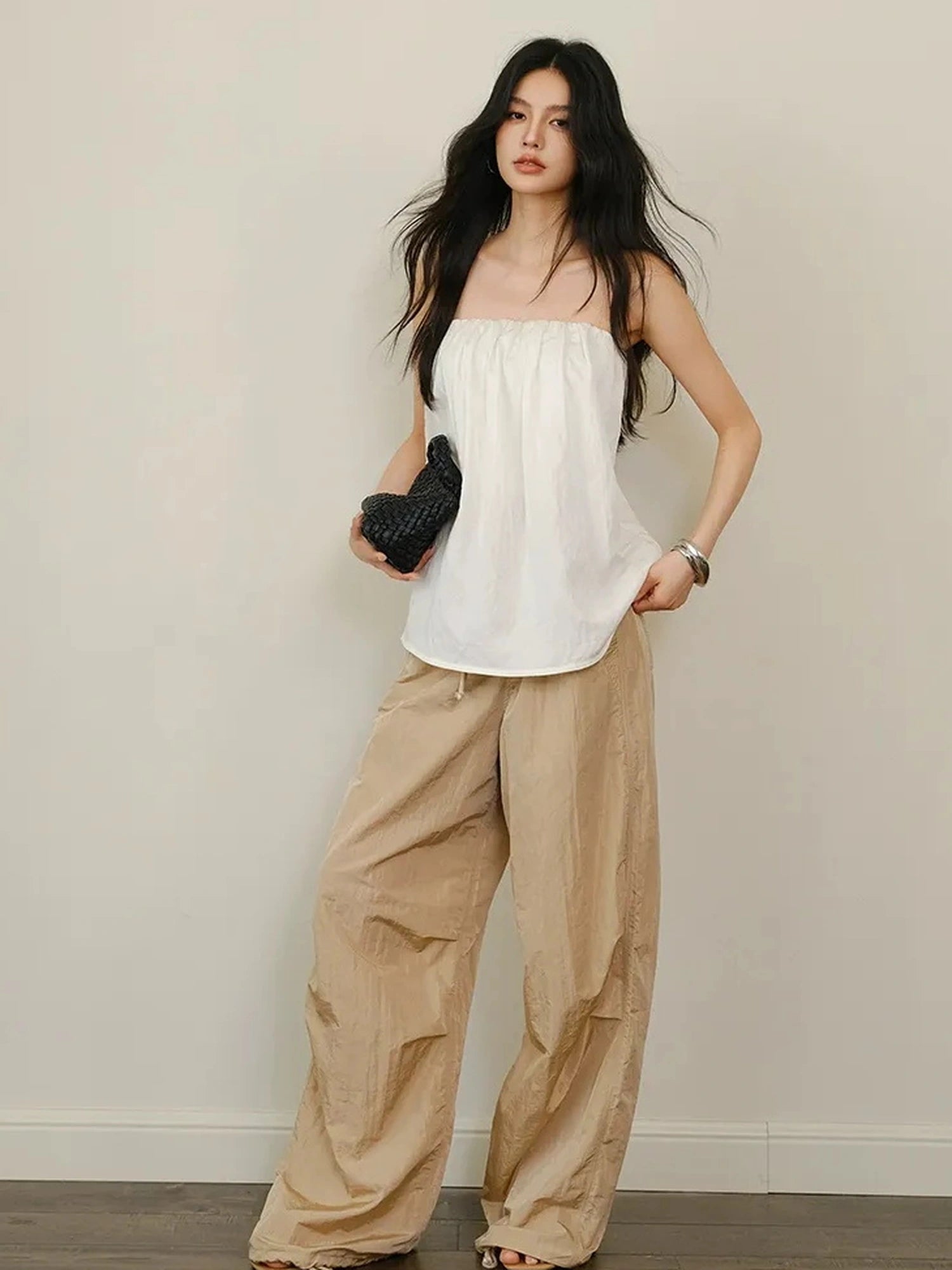 FU FRESH UP Off Shoulder Blouson Tencel Tube Top