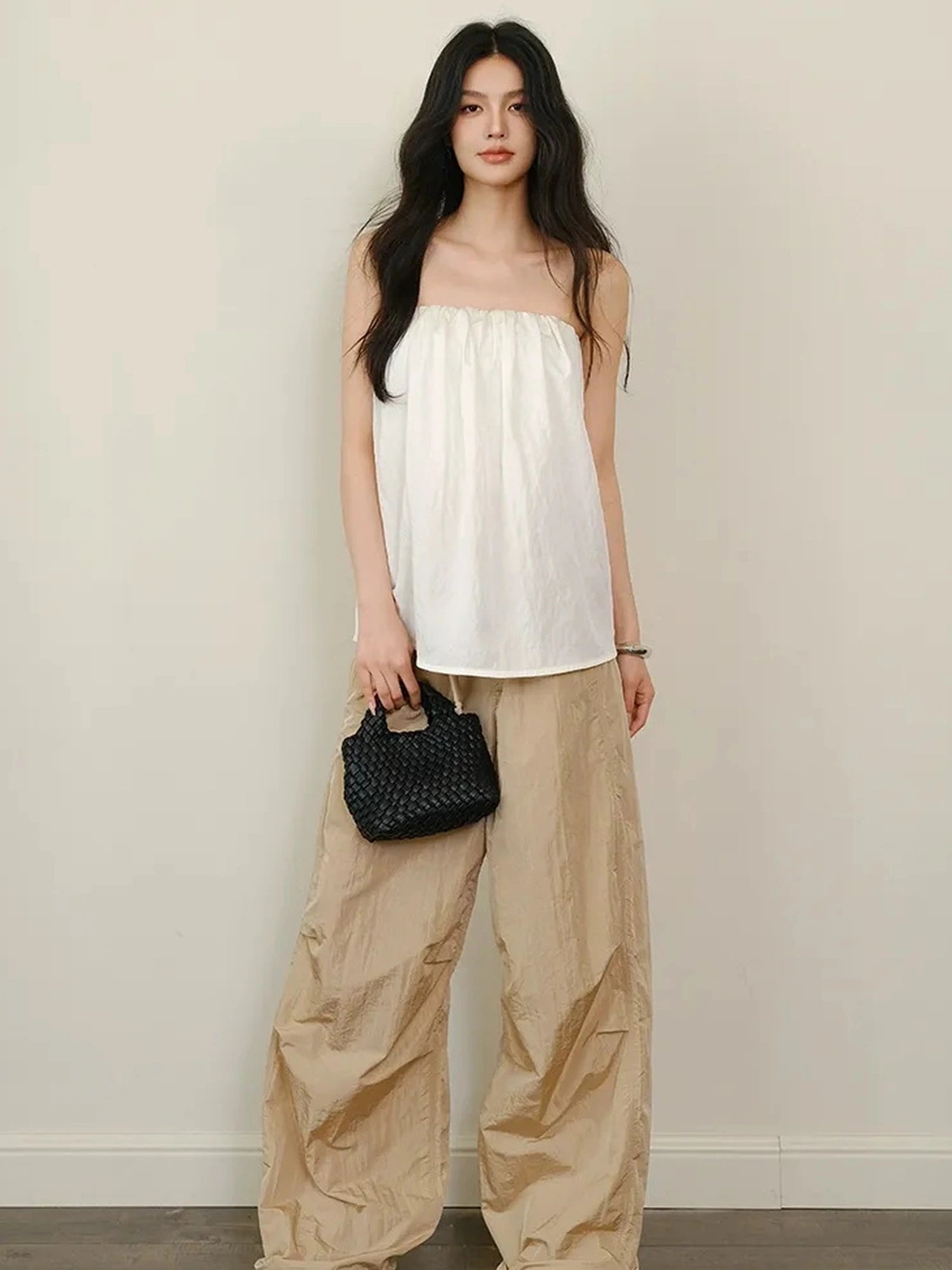 FU FRESH UP Off Shoulder Blouson Tencel Tube Top