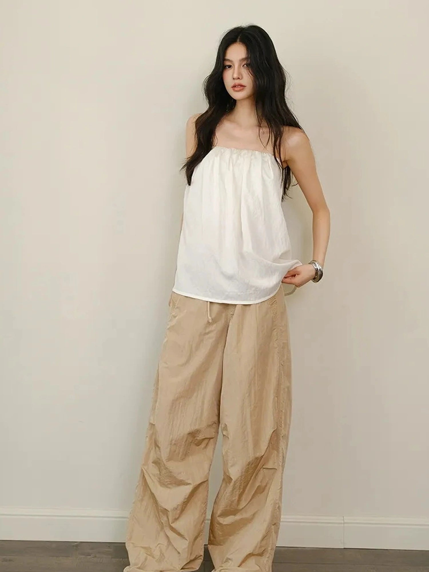 FU FRESH UP Off Shoulder Blouson Tencel Tube Top