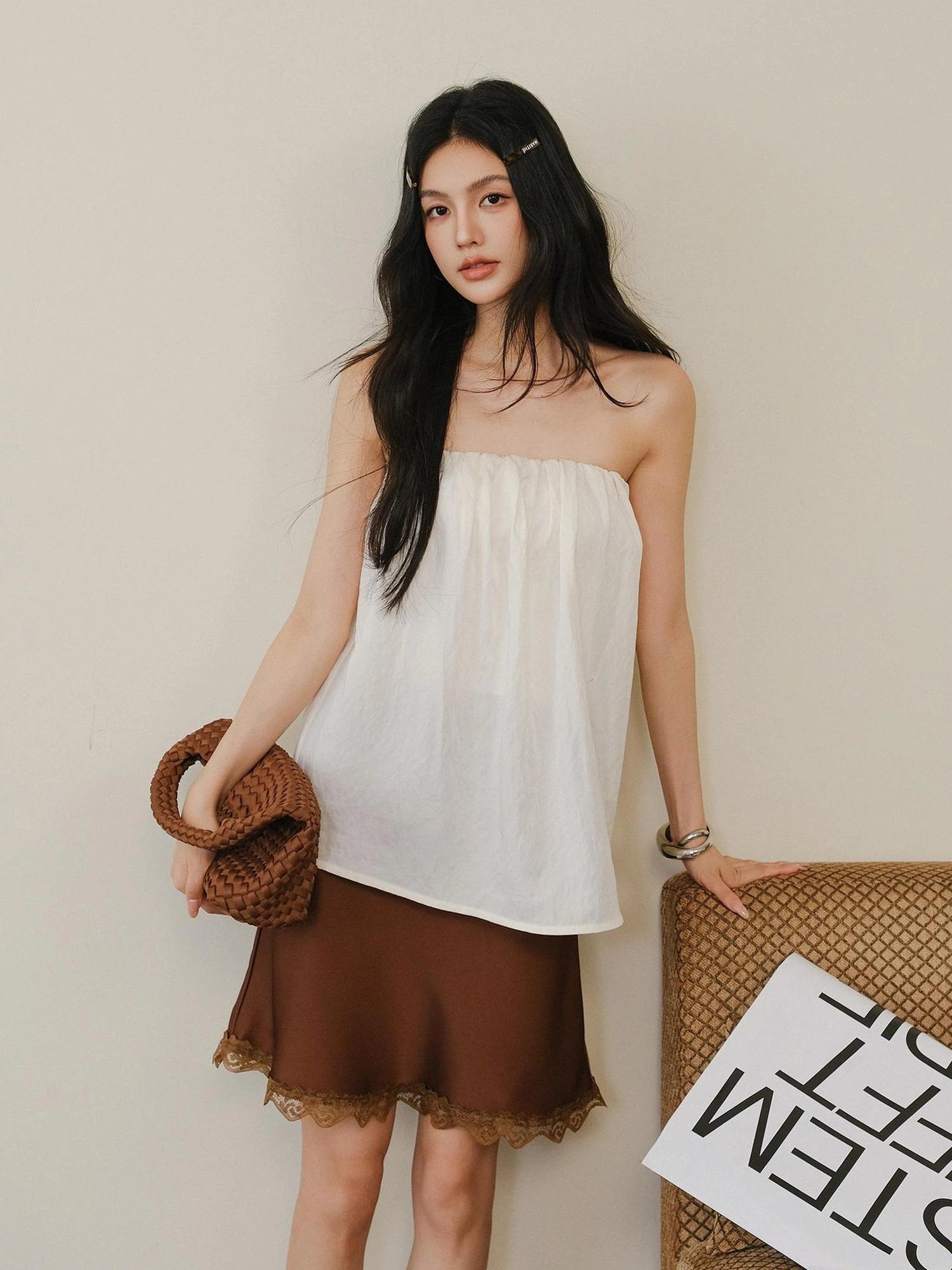 FU FRESH UP Off Shoulder Blouson Tencel Tube Top
