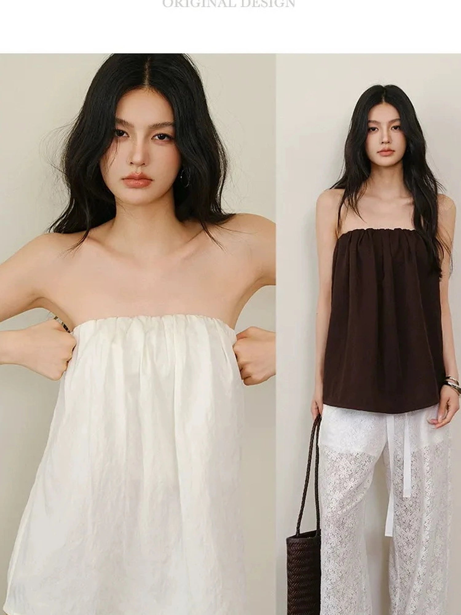 FU FRESH UP Off Shoulder Blouson Tencel Tube Top