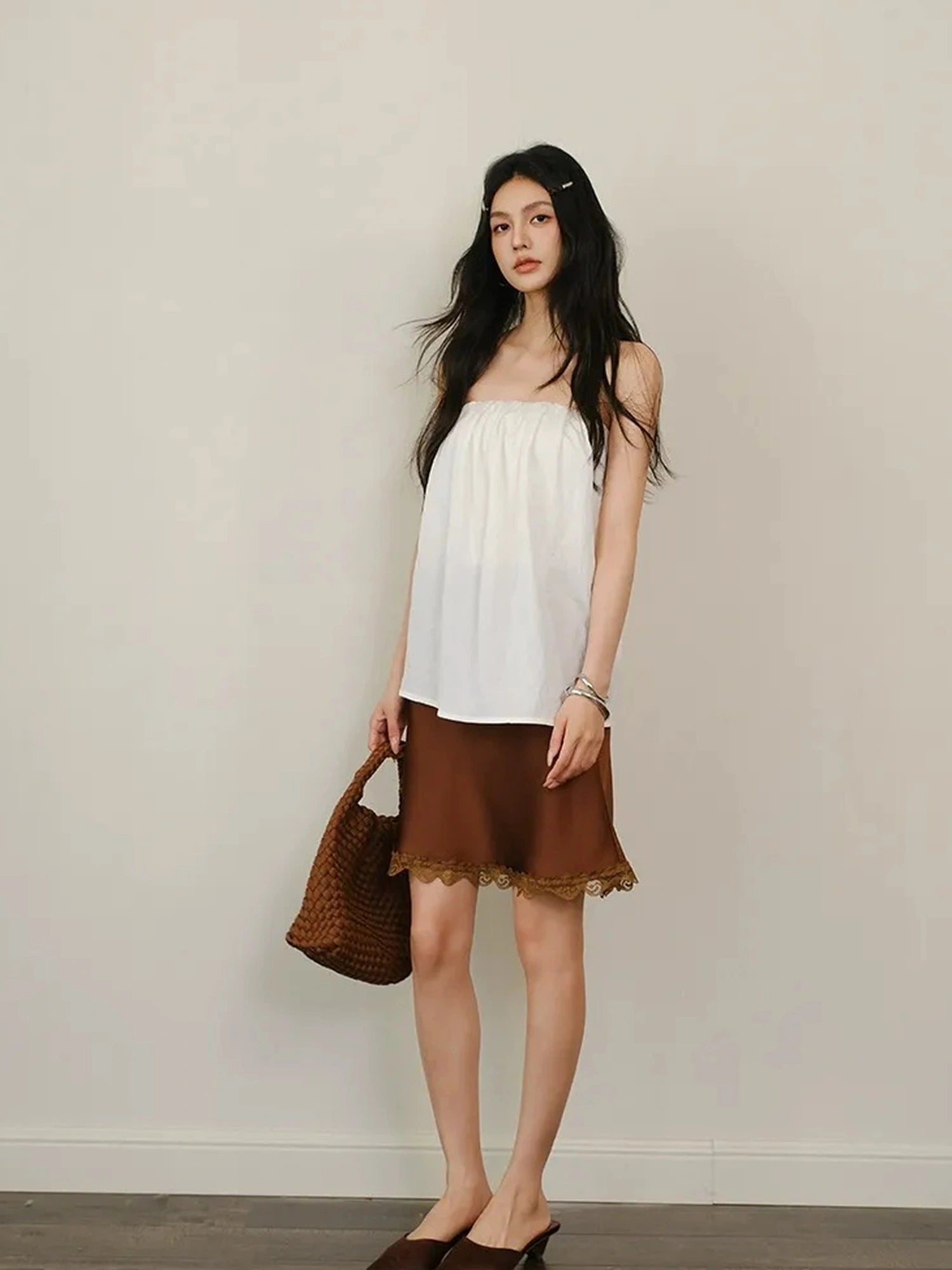 FU FRESH UP Off Shoulder Blouson Tencel Tube Top