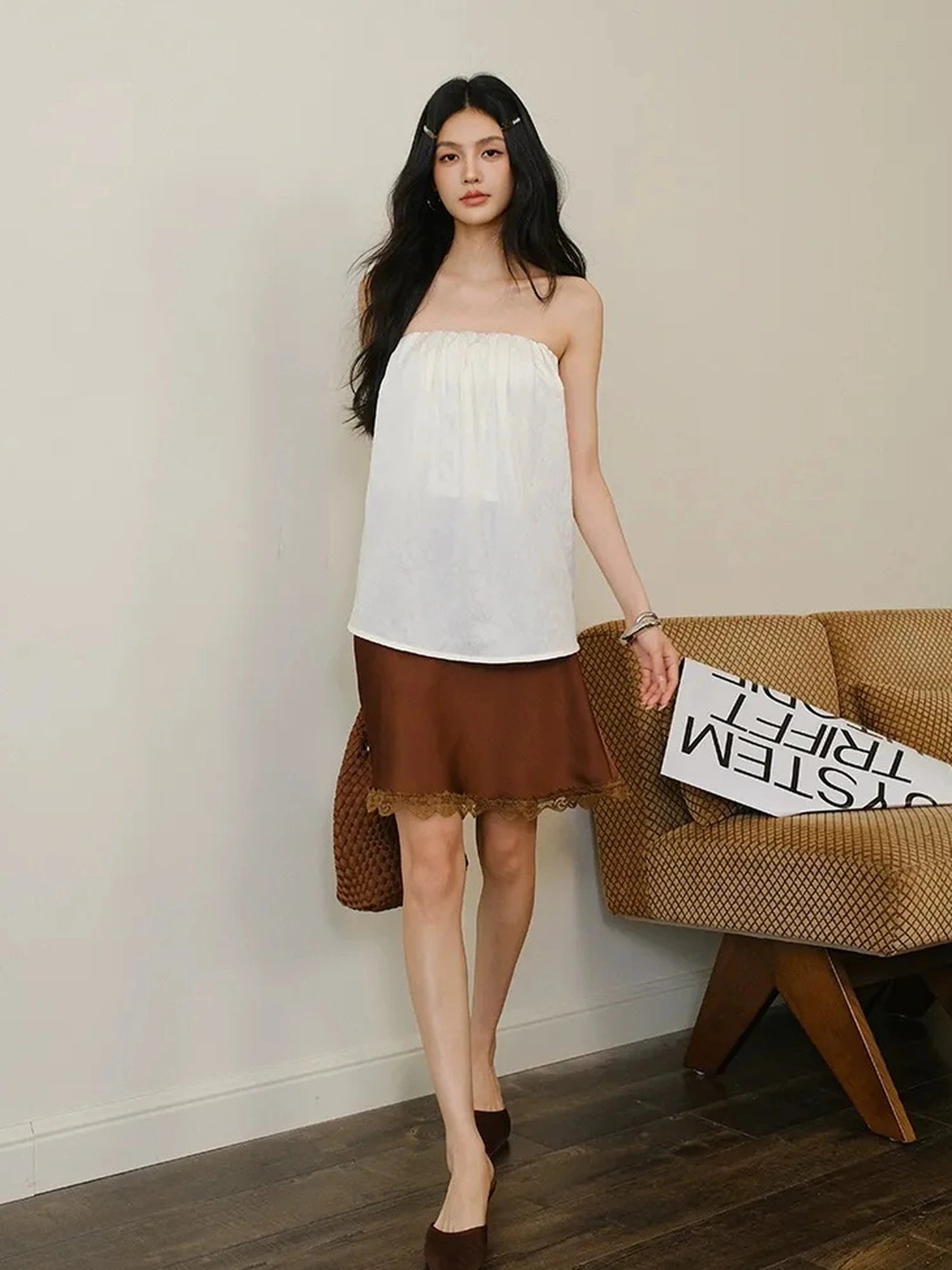 FU FRESH UP Off Shoulder Blouson Tencel Tube Top